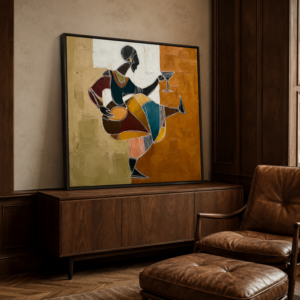 Abstract Dancing Woman Art In Earth Tones For Mid Century Modern Decor