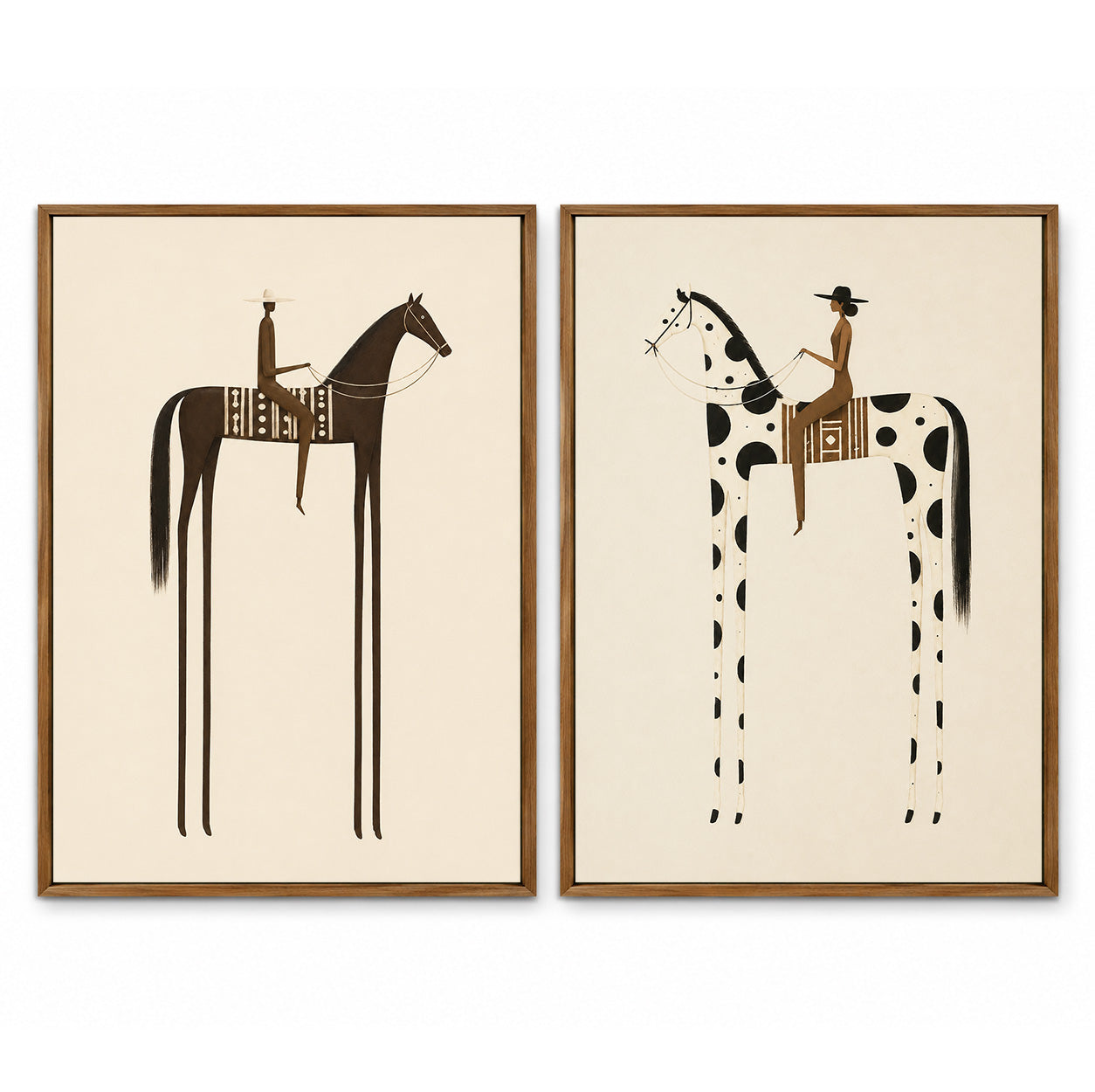 Modern Minimalist Horse Painting Set Beige And Brown Abstract Animal Art For Living Room