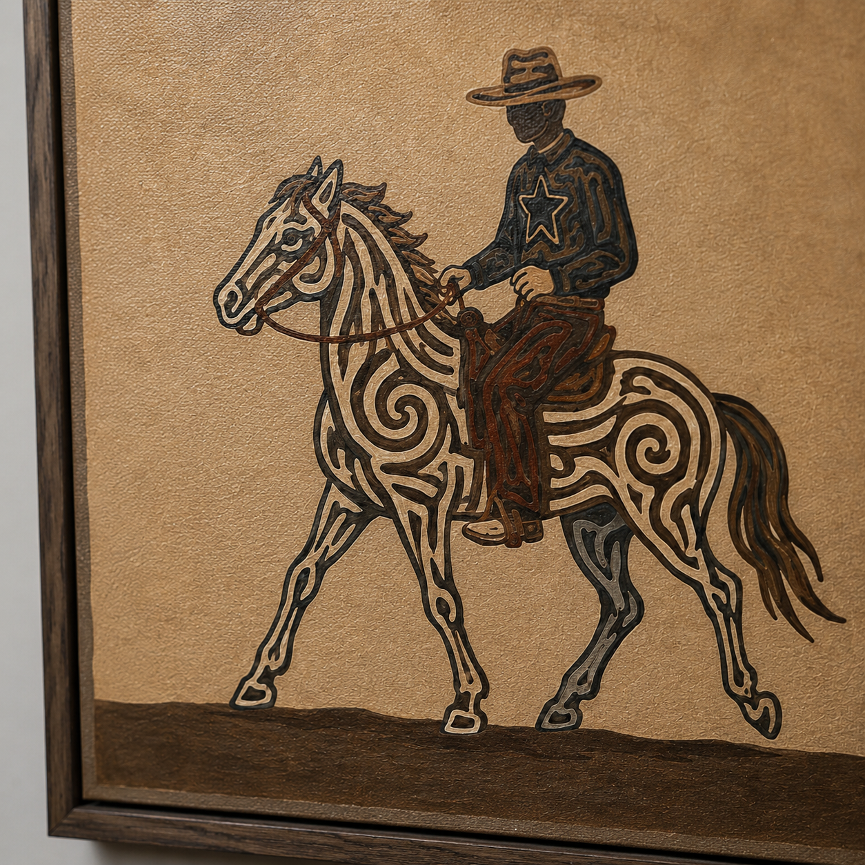 Western Cowboy Horse Painting, Rustic Ranch Equestrian Wall Art, Southwestern Folk Decor