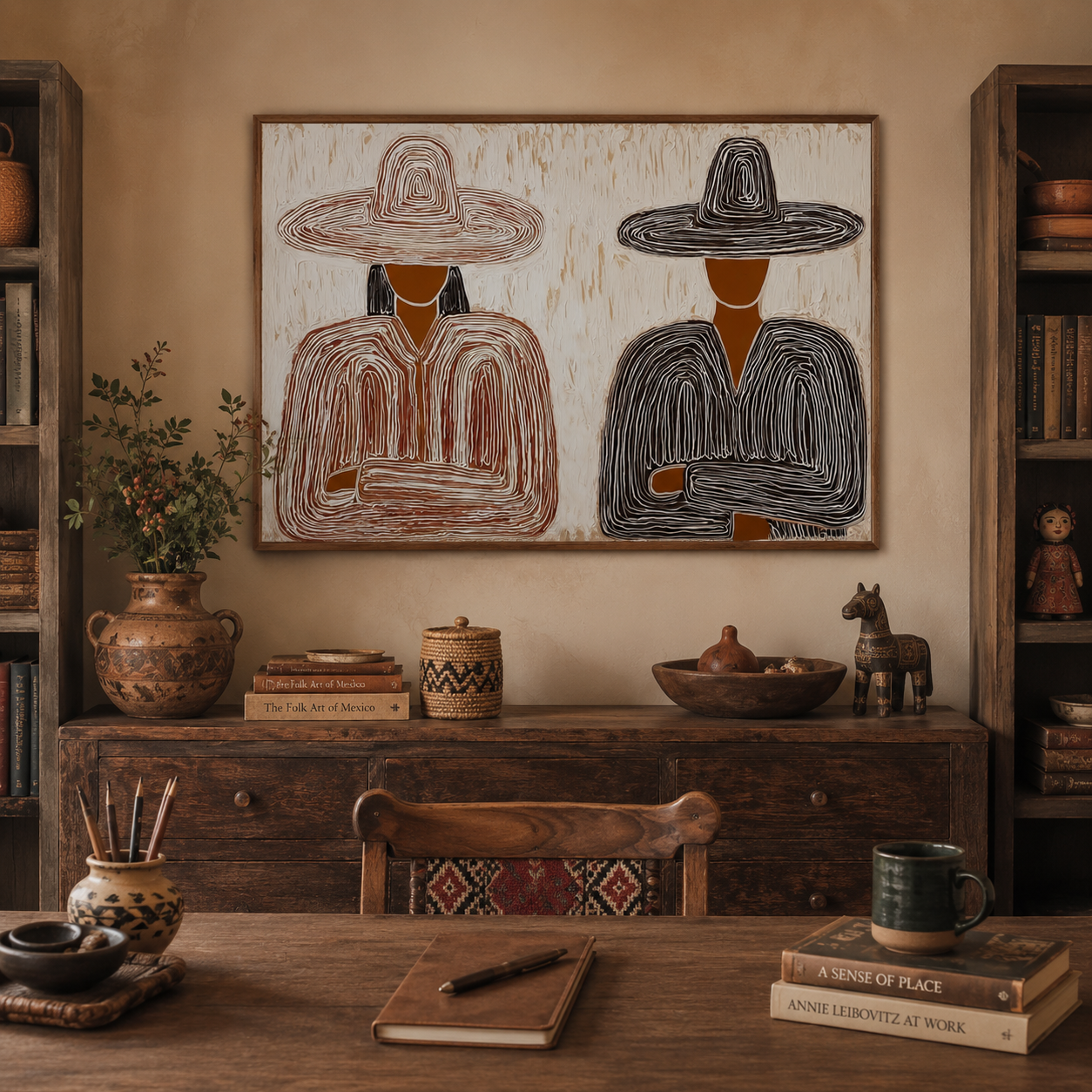 Modern Wabi Sabi Art With Textured Lines For Minimalist Home Decor