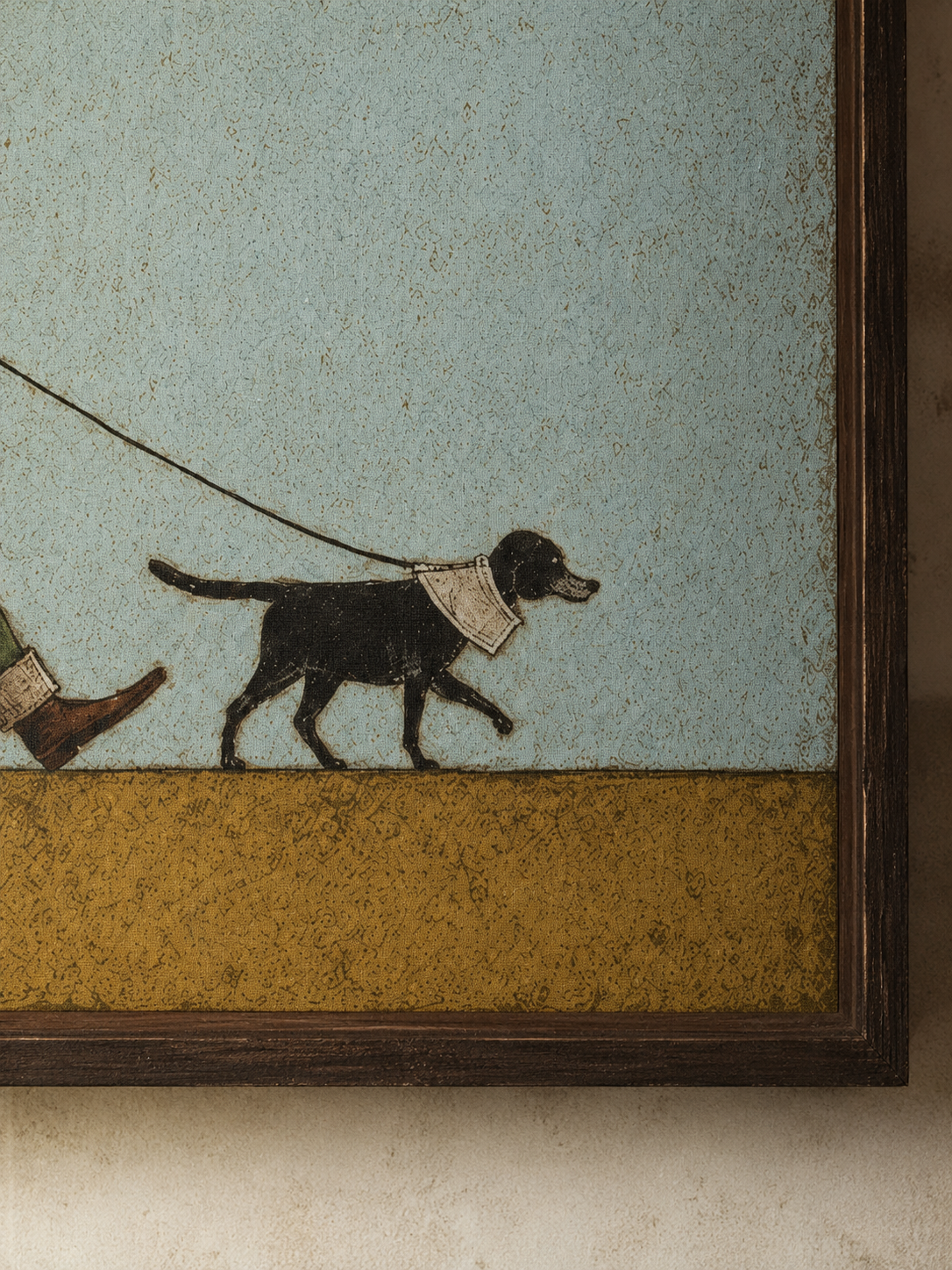 Vintage Style Oil Painting Of Man Walking Cat And Dog For Pet Lovers Home Decor
