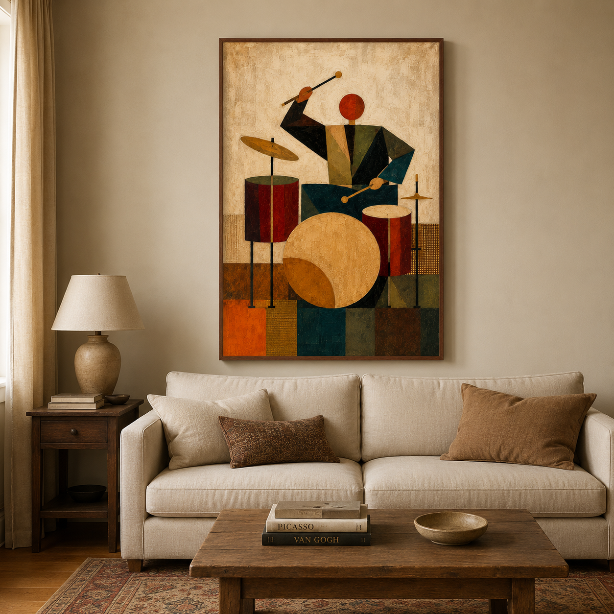 Abstract Jazz Drummer Painting Geometric Music Art For Living Room Decor