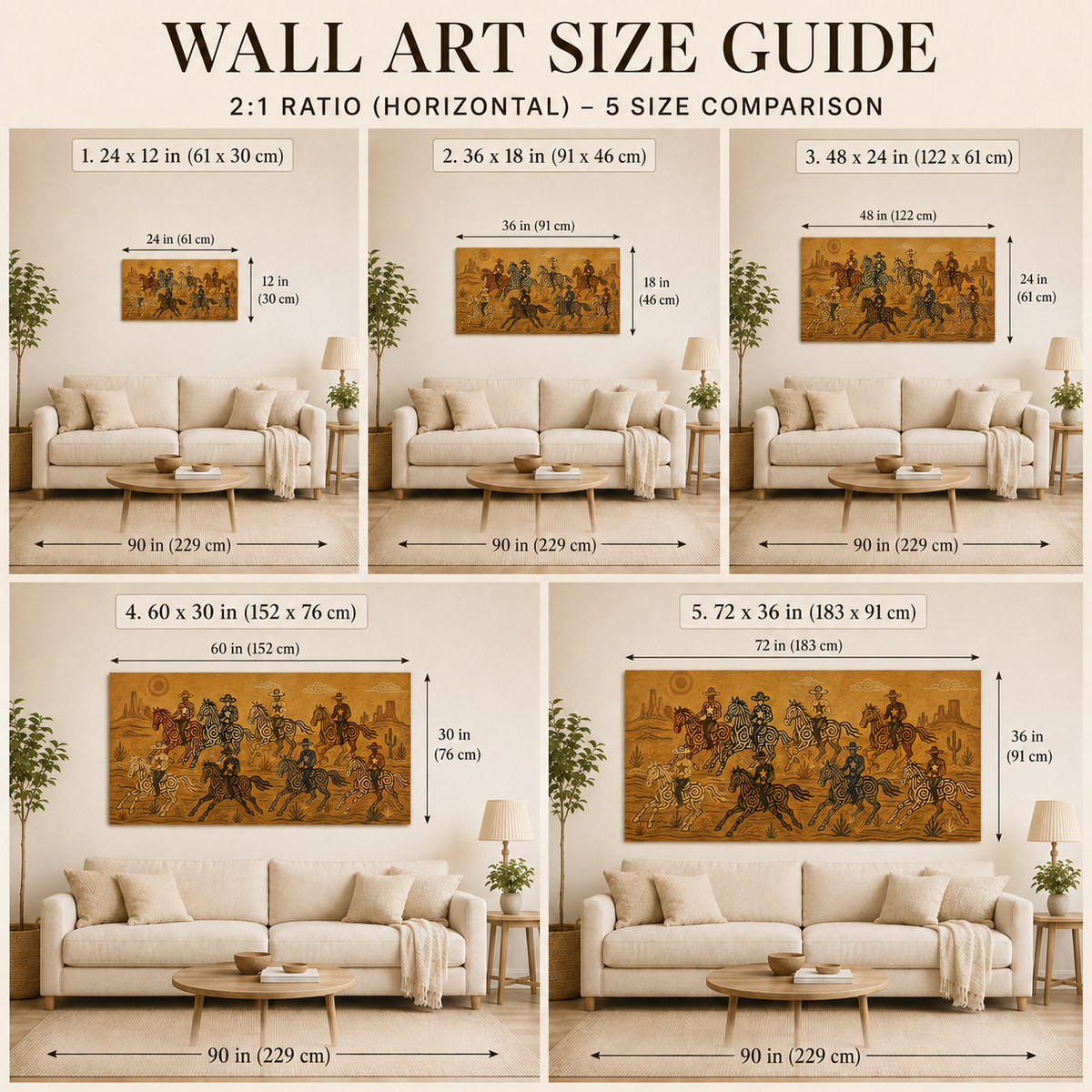 Panoramic Desert Cowboy Painting, Southwestern Horse Riders, Arizona Western Landscape Art