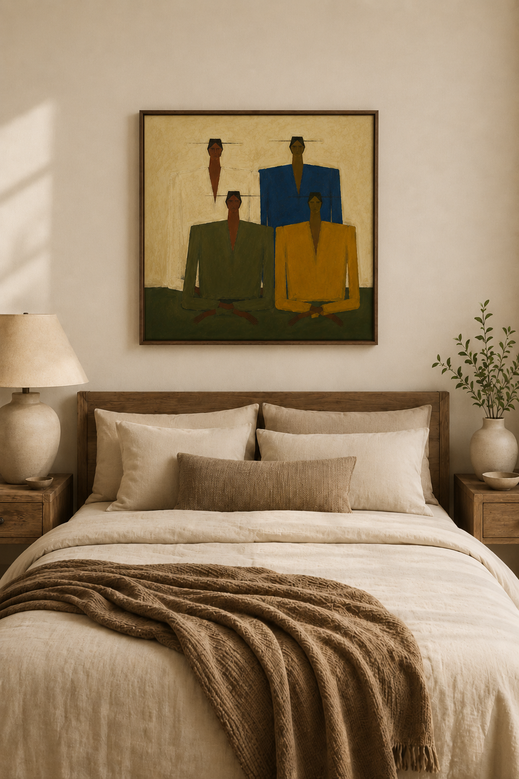 Hand-Painted Minimalist Group Portrait - Large Figurative Wall Art for Modern Home