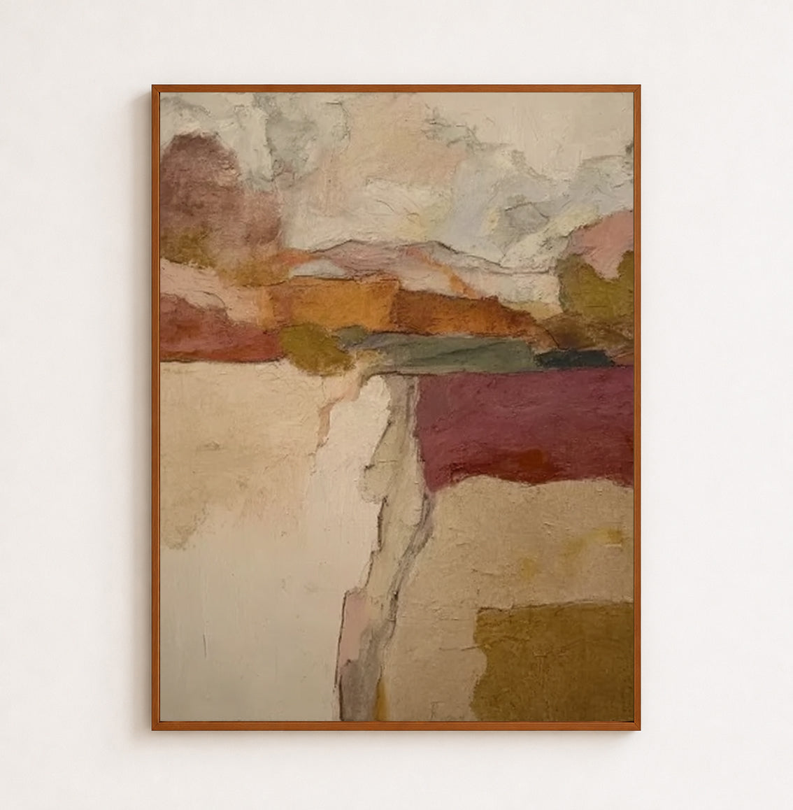 Abstract Landscape Canvas Painting With Olive Green And Earth Tones For Modern Wall Art