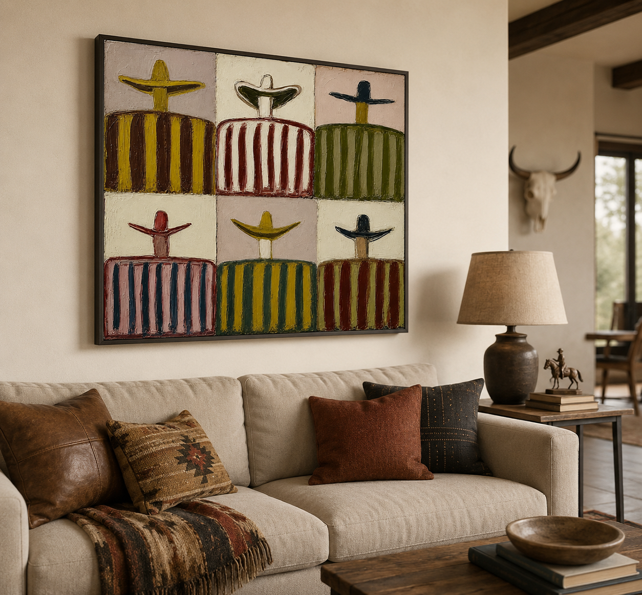 Retro Sombrero Men Painting Square Canvas Wall Art For Living Room Decor