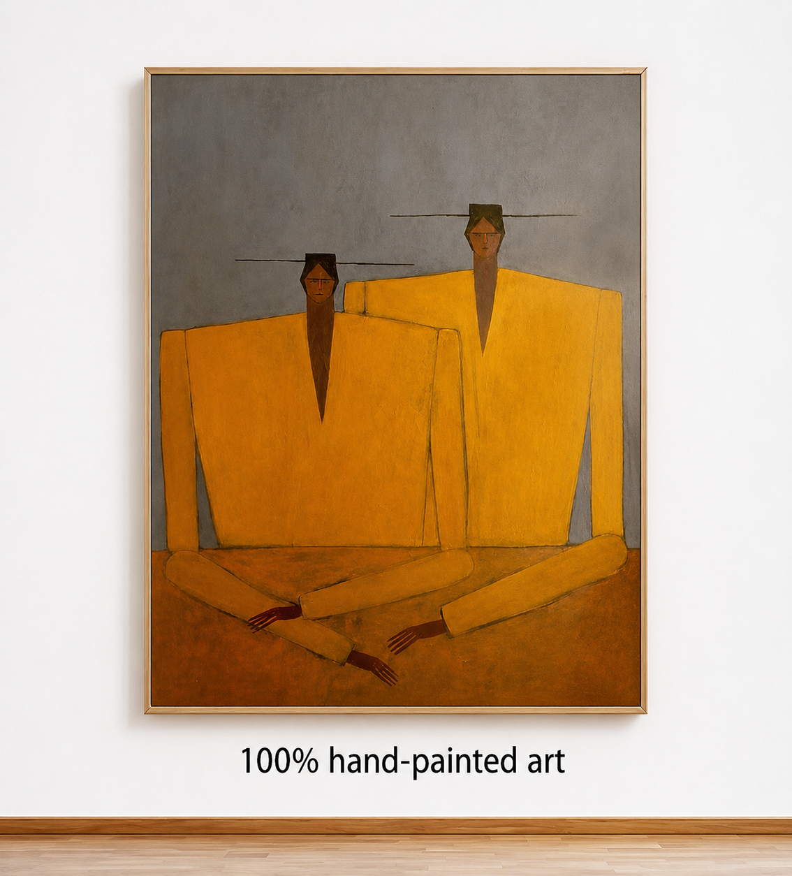 Hand-Painted Figurative Abstract Portrait Painting- Modern Yellow Statement Piece for Living Room