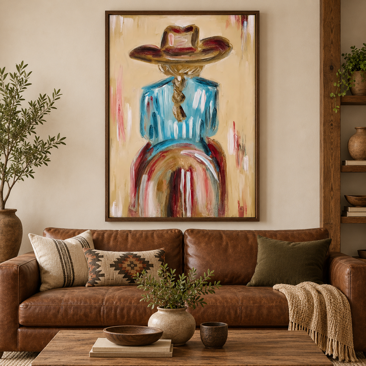 Ranch Style Wall Art For Living Room Blue Shirt Cowgirl Painting