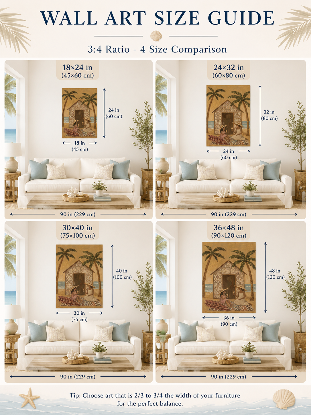 Bohemian Beach Art With Palm Trees And Mother Daughter Scene For Coastal Home Wall Decor
