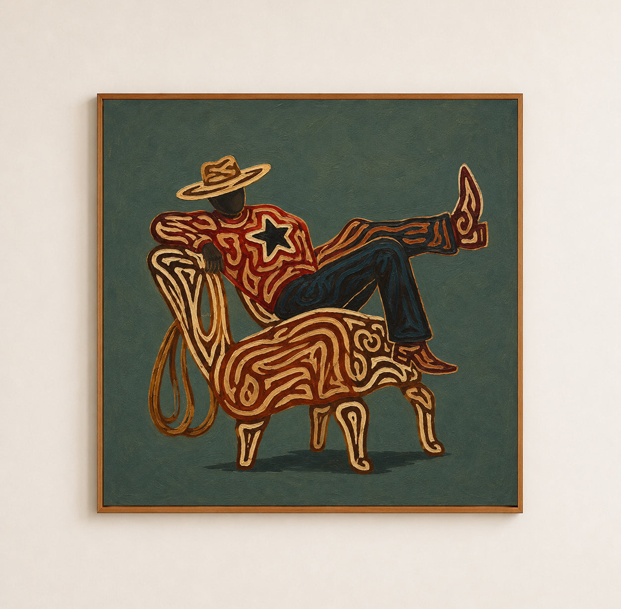 Cowboy Relaxing Art , Western Aesthetic Wall Art, Abstract Cowboy Painting, Modern Rustic Decor Canvas, Contemporary Cowboy Art