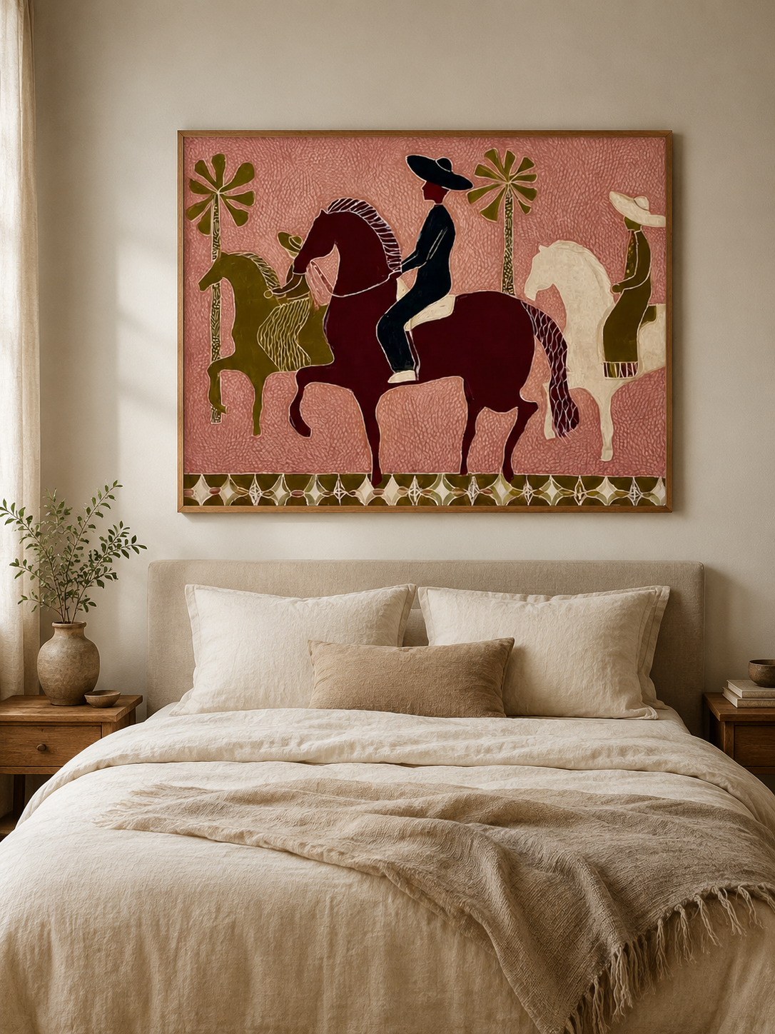 Vintage Folk Horse Art Original Painting With Textured Canvas For Rustic Home Decor