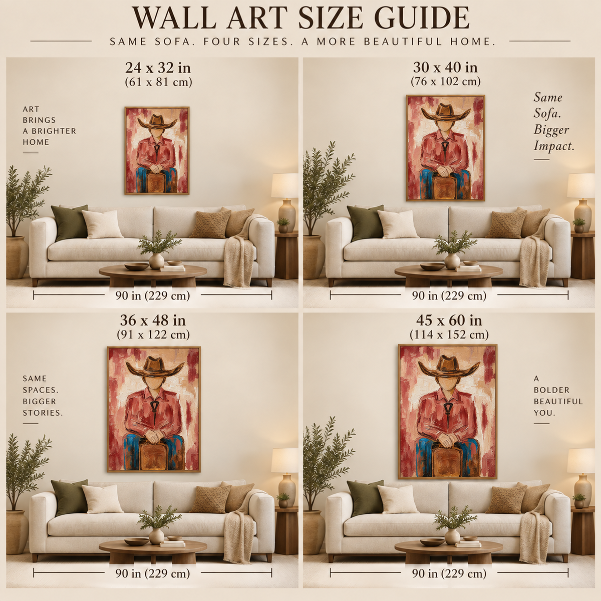 Cowboy Portrait Canvas Painting With Red Shirt And Hat Original Hand-Painted Wall Art