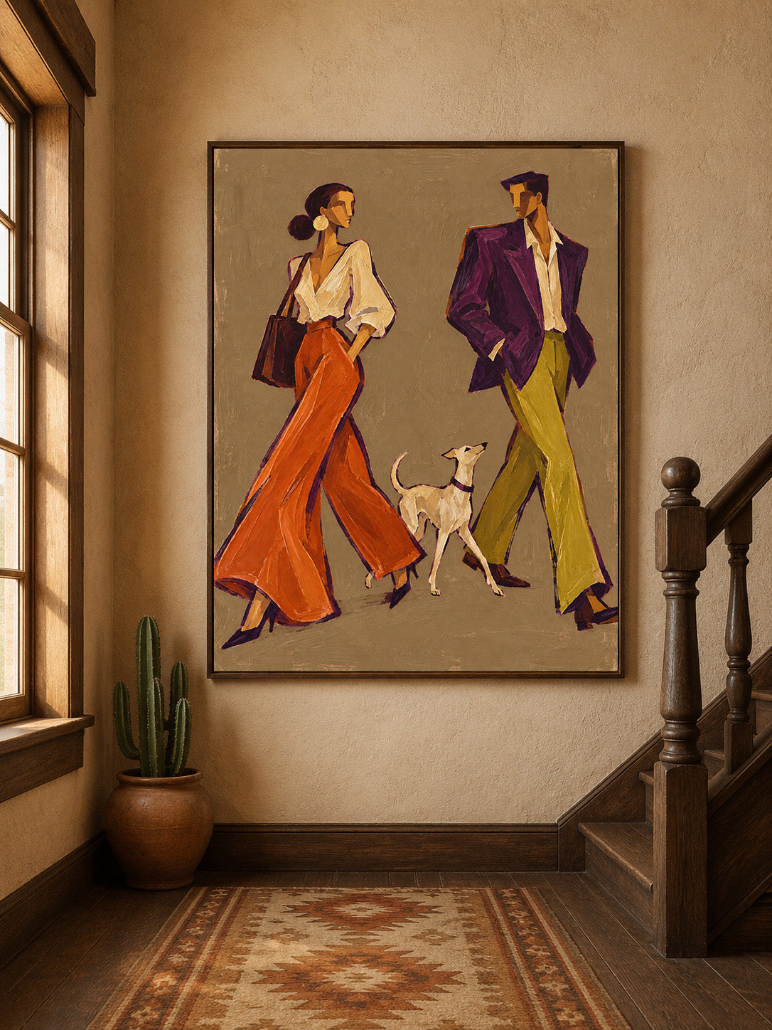 High Fashion Couple Canvas Art, Retro Street Style Painting, Chic Living Room Artwork