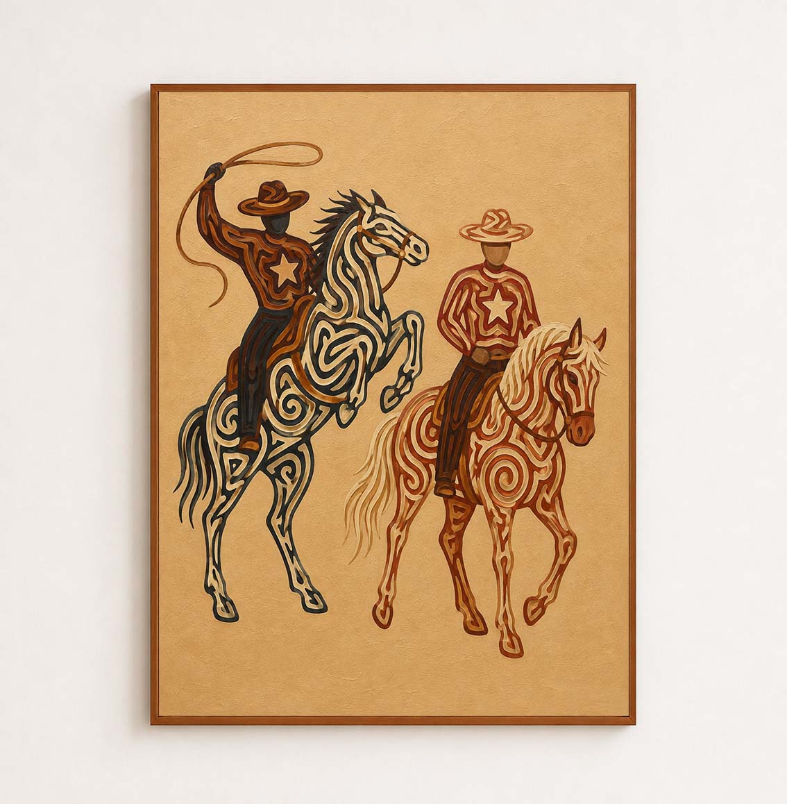 Western Rodeo Cowboys Painting, Horse And Lasso Wall Art, Southwestern Ranch Decor