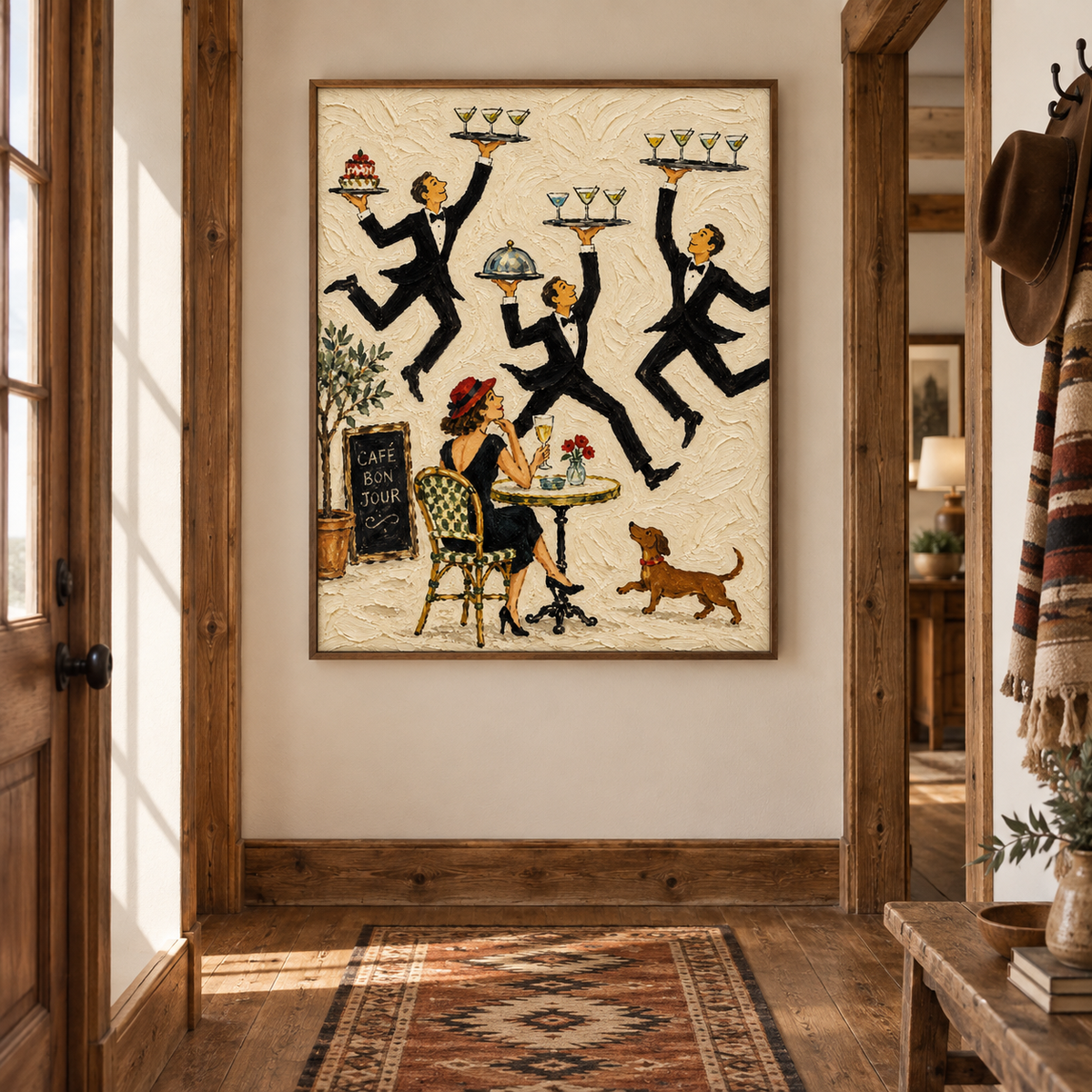 Vintage French Café Waiter Painting Hand-Painted Canvas Art For Dining Room