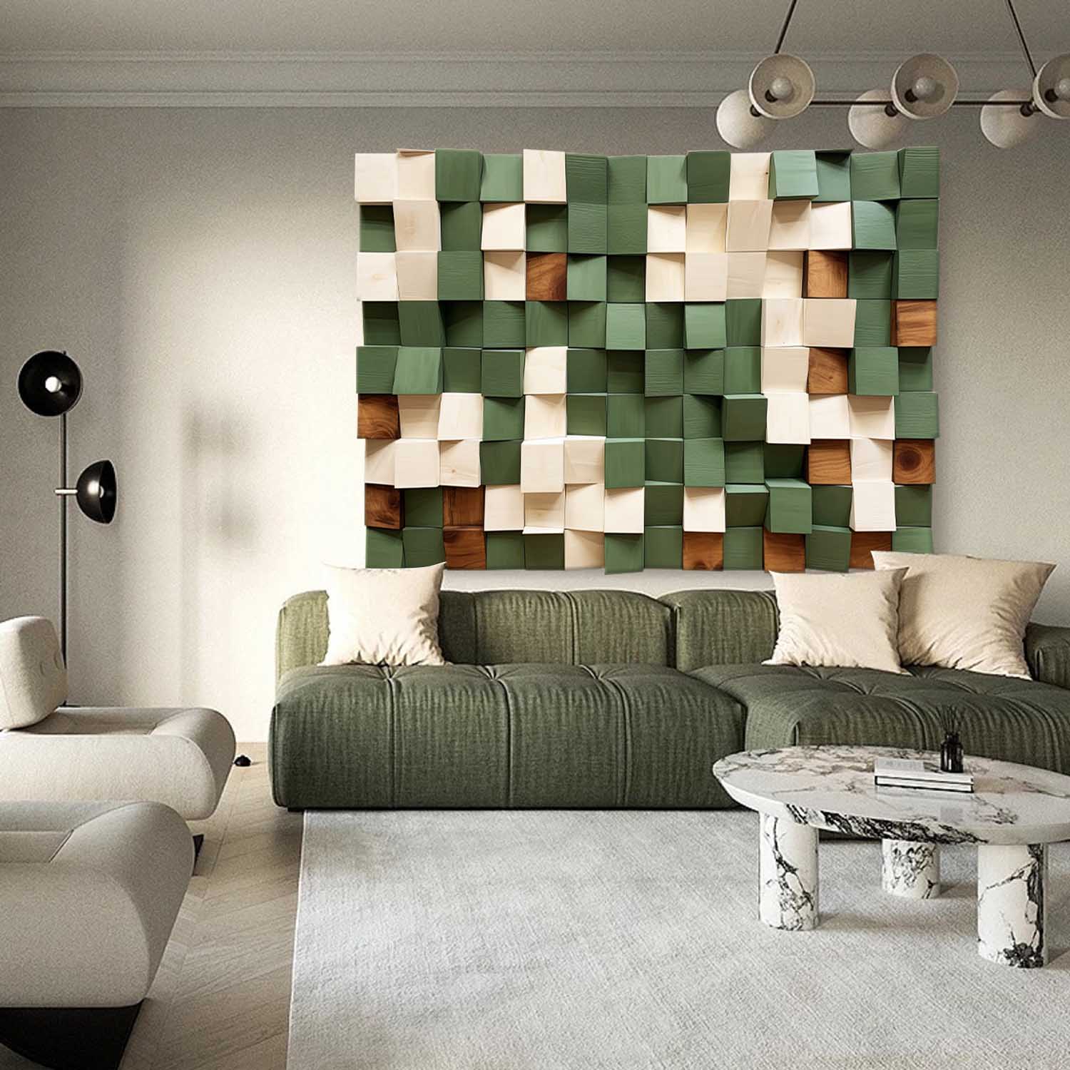 Green Sculptured art Green Wood carving wall art Green Textured Wall Art