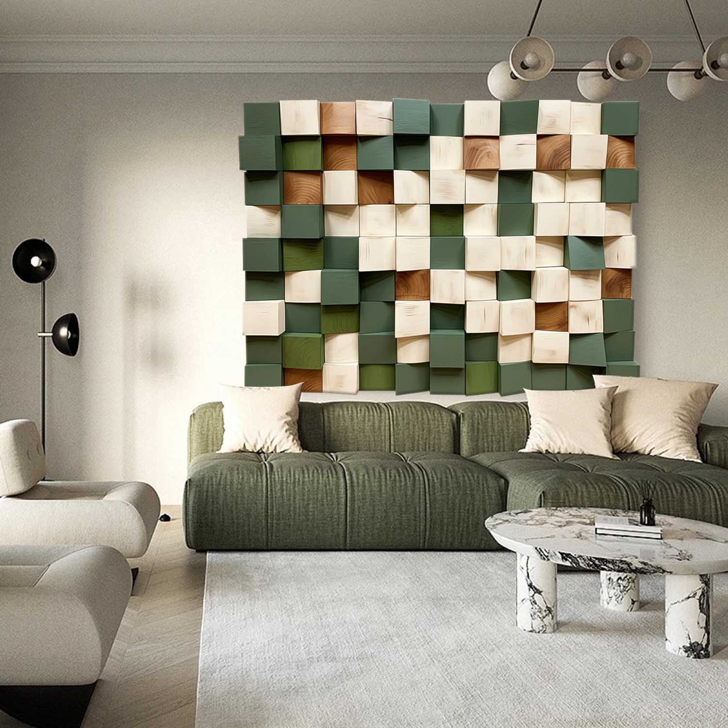 Green 3D Textured Wall Art Green Sculptured art Painting Green Wood carving wall art