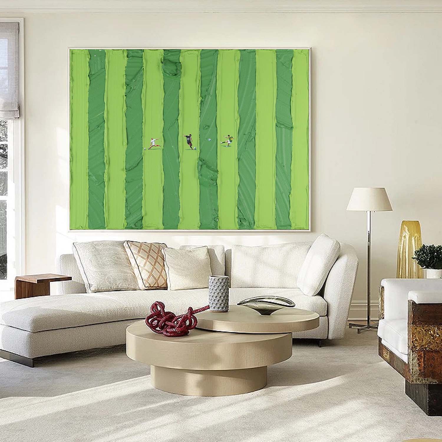 Football Sports Oil Painting Green abstract art Large Green Textured Painting on Canvas Green Minimalist Wall Art