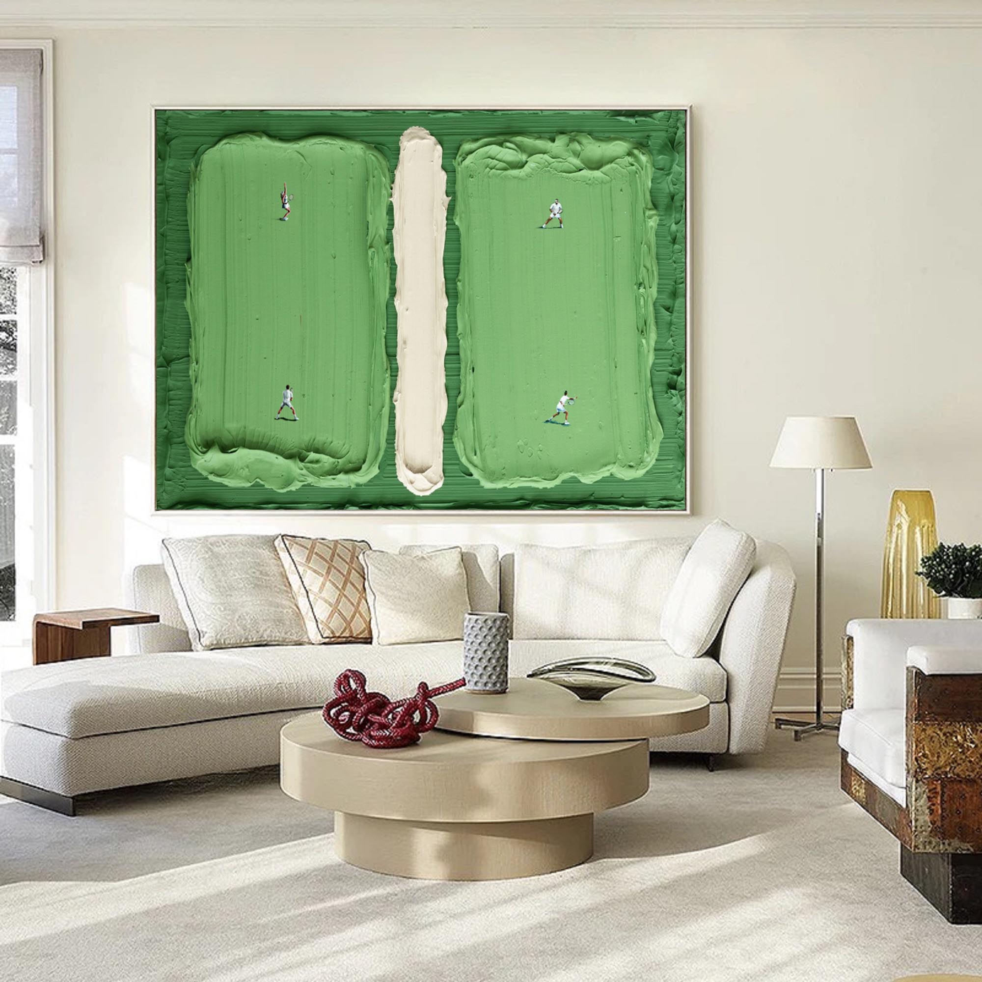 green Tennis Court Art green Tennis Ball 3D Texture Impasto Art