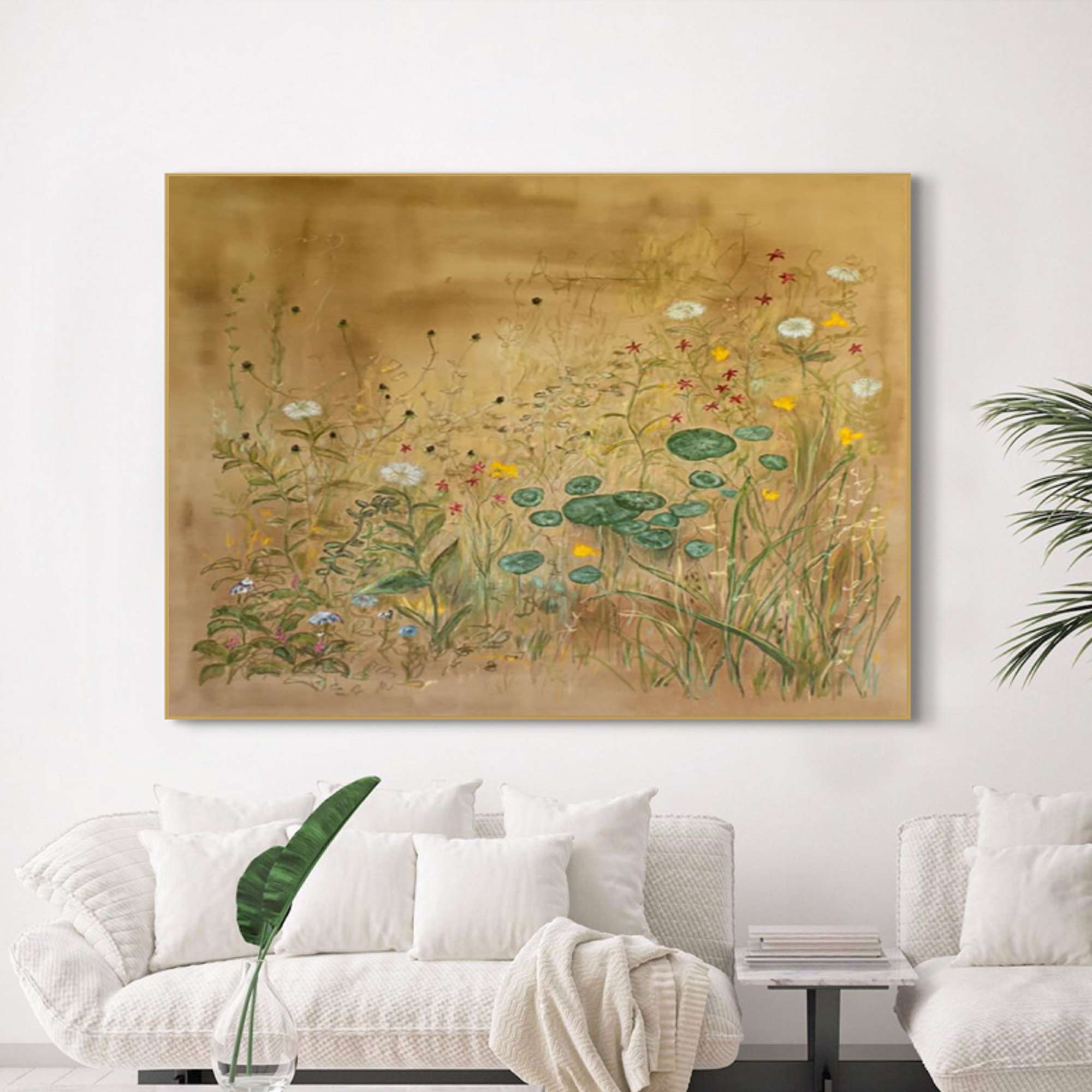 Earth toned flower painting Green plant painting, green graffiti art