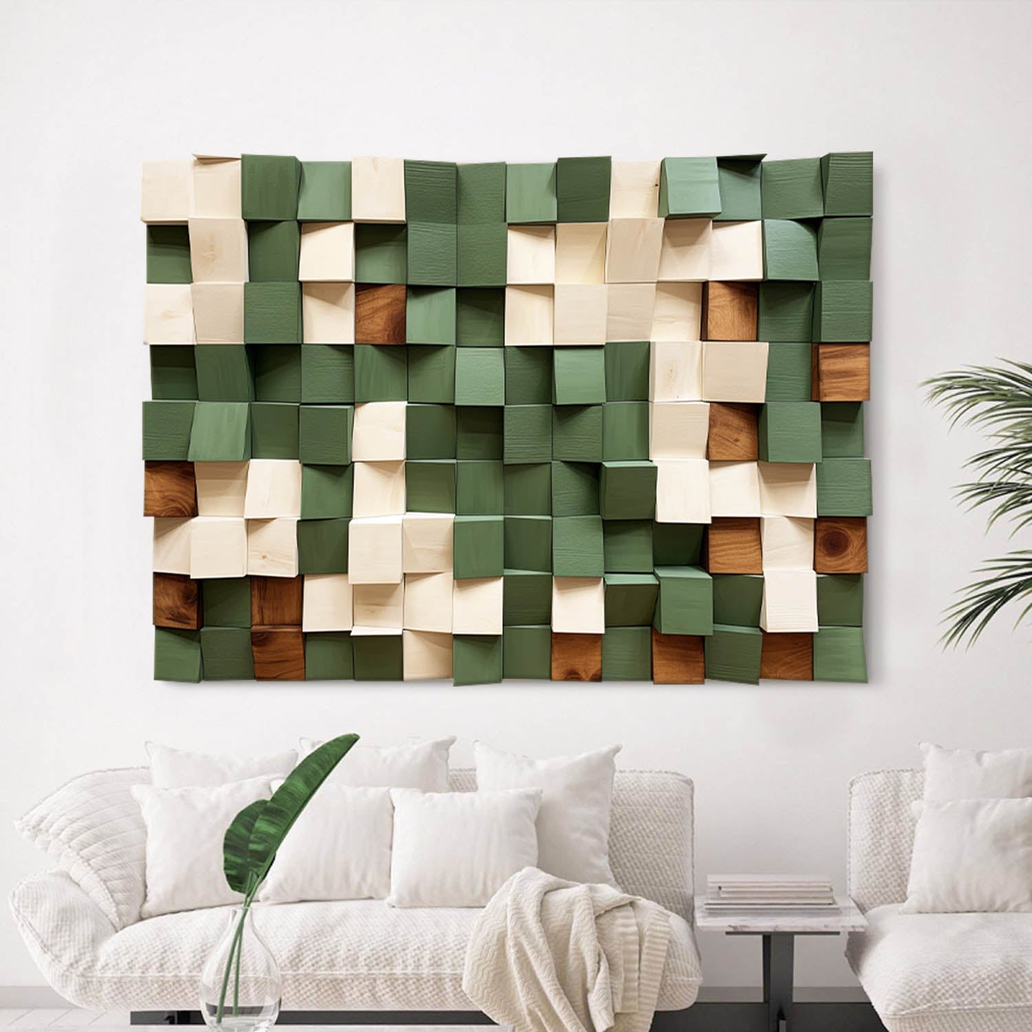 Green Sculptured art Green Wood carving wall art Green Textured Wall Art