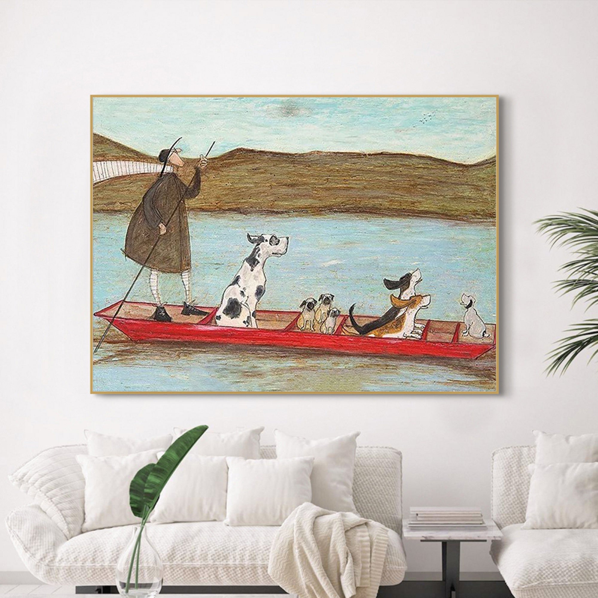 Modern Hand-Painted Canvas Wall Art, Quirky Animal Adventure Decor for Living Room