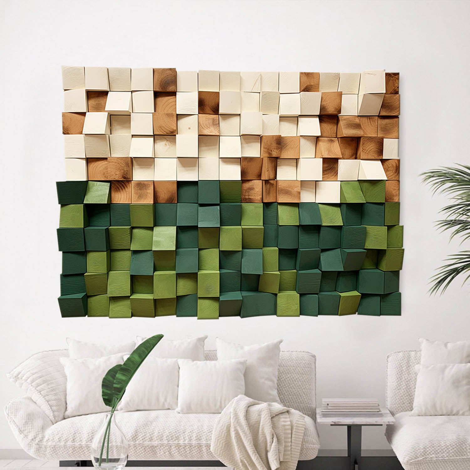 Green Abstract 3D Textured Wall Art Green Sculptured art Painting Green Wood carving wall art