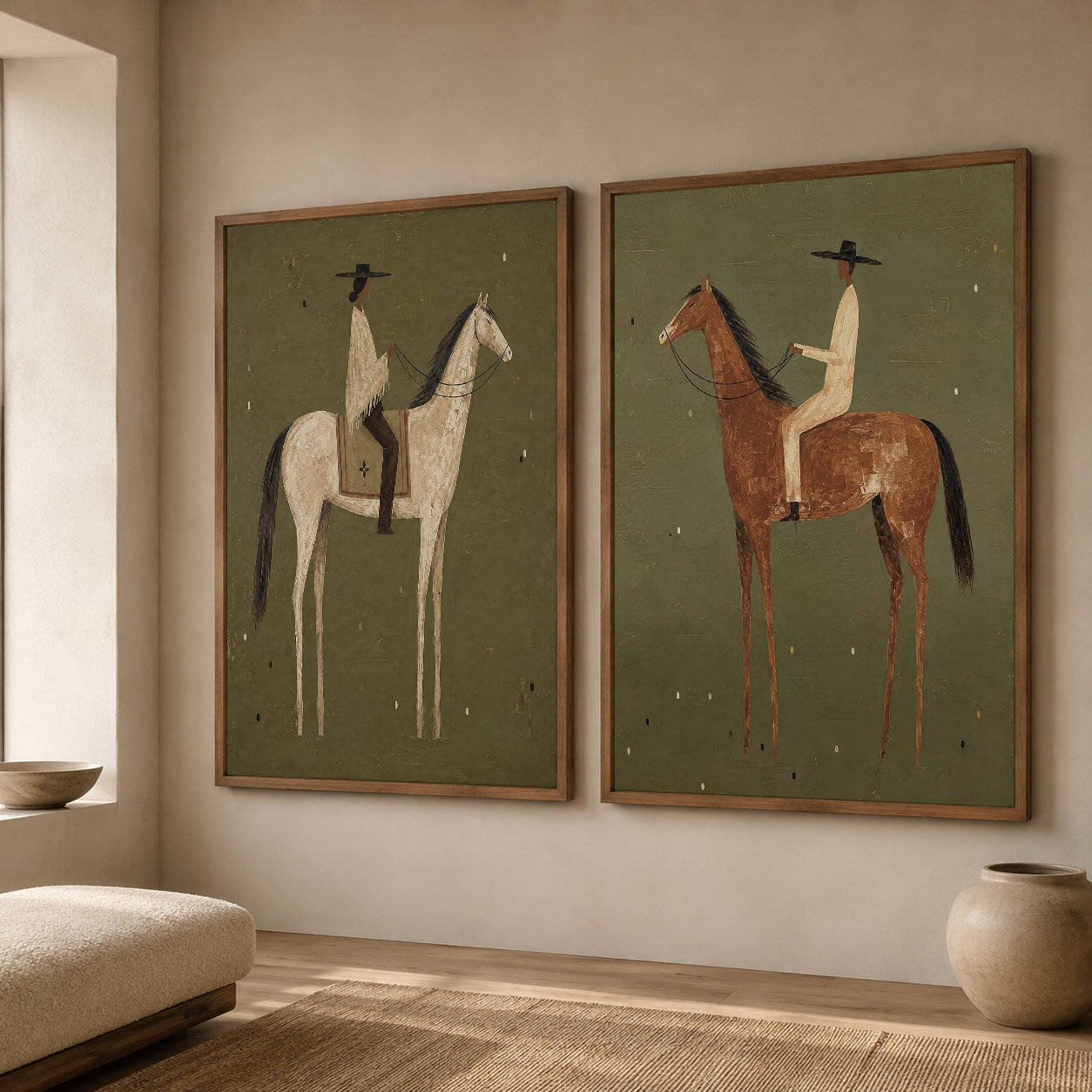 American Vintage Horse Riding Art Set Of Two Framed Canvas Prints For Living Room Wall Decor