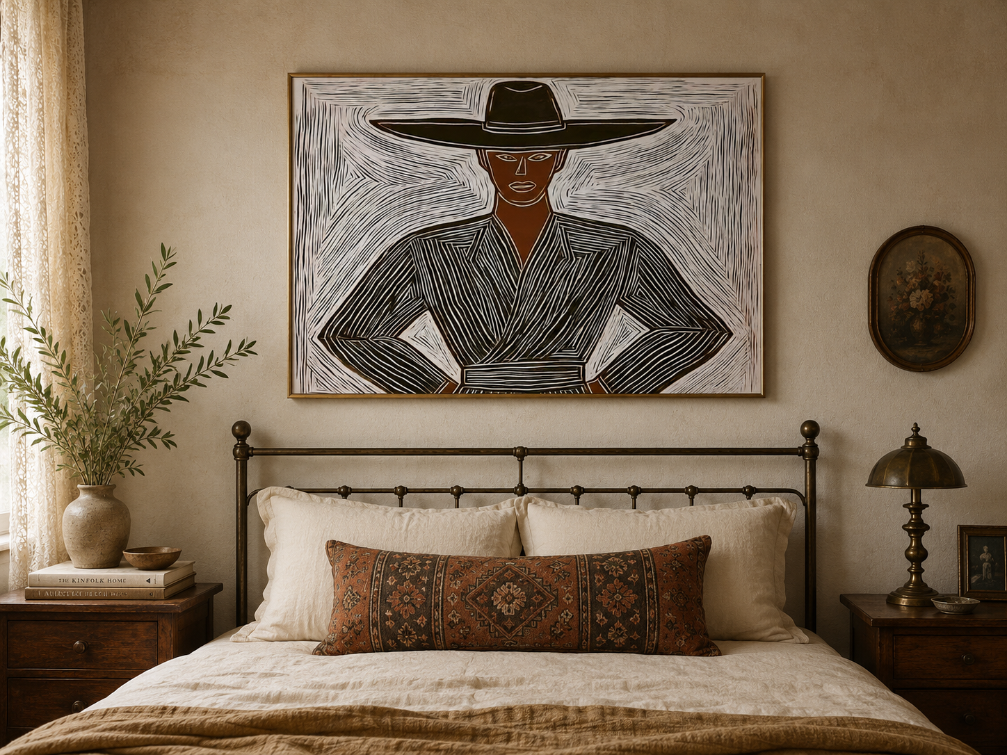Modern Minimalist Figure Art With Textured Lines For Living Room Decor
