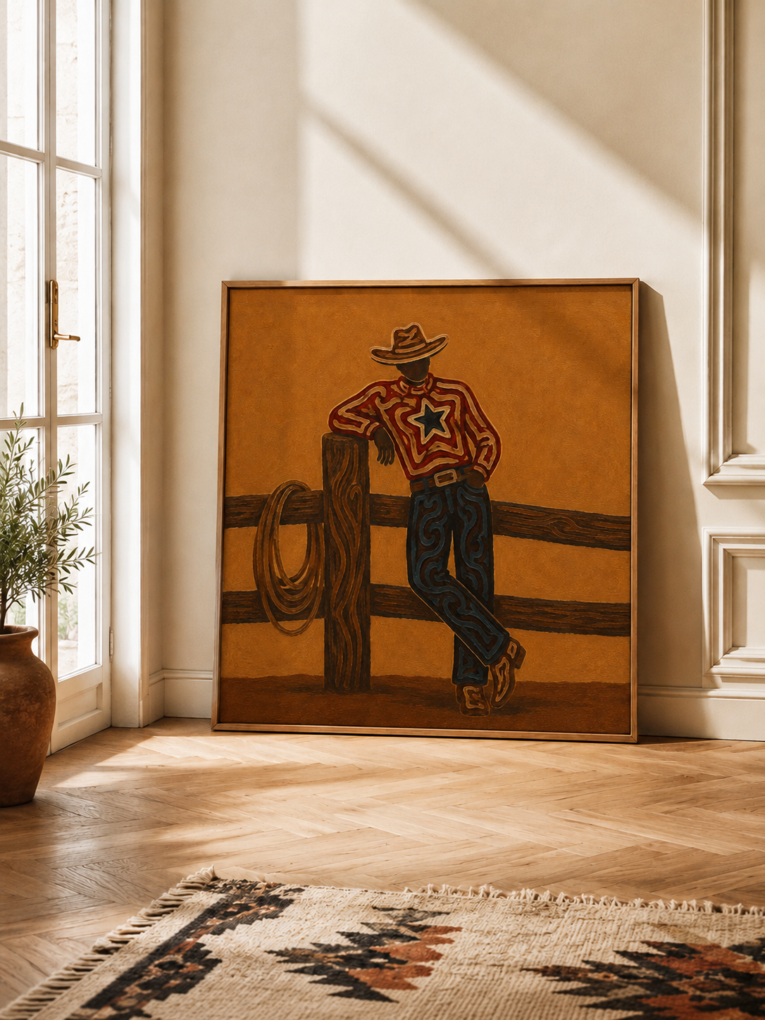Western Ranch Cowboy Art, Cowboy Leaning On Fence Painting, Country Western Canvas Art