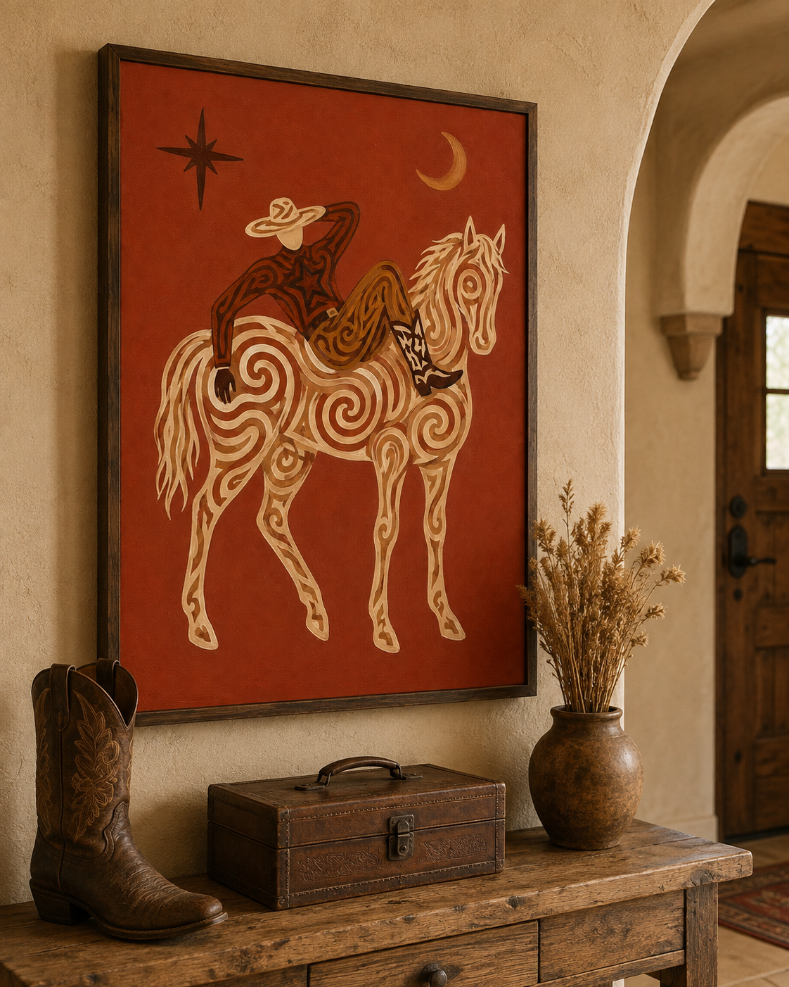 Celestial Cowboy Wall Art Rustic Ranch Cowboy Art Southwestern Folk Wall Decor