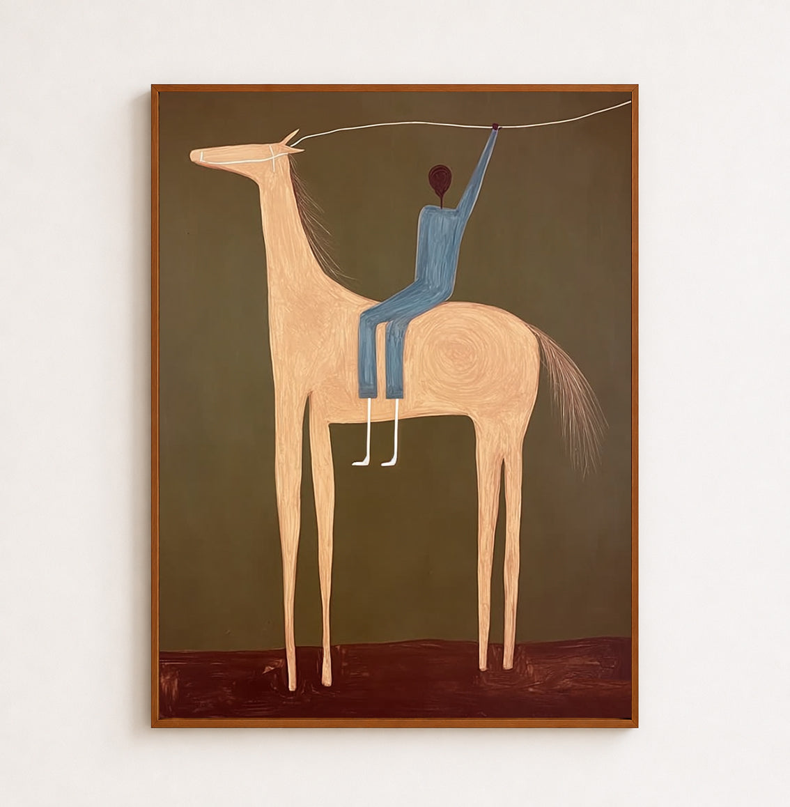 Surreal Horse And Rider Painting Modern Folk Art For Living Room Decor