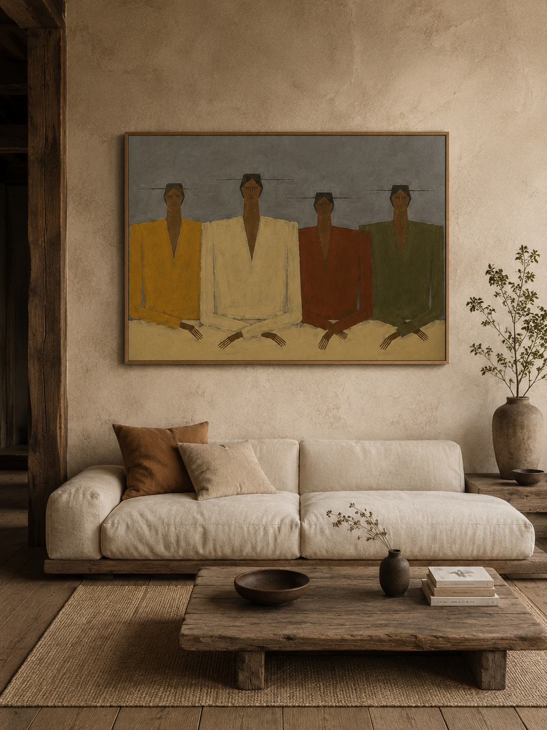 Wabi Sabi Figure Painting With Earth Tones For Modern Living Room Decor Original Oil On Linen Canvas