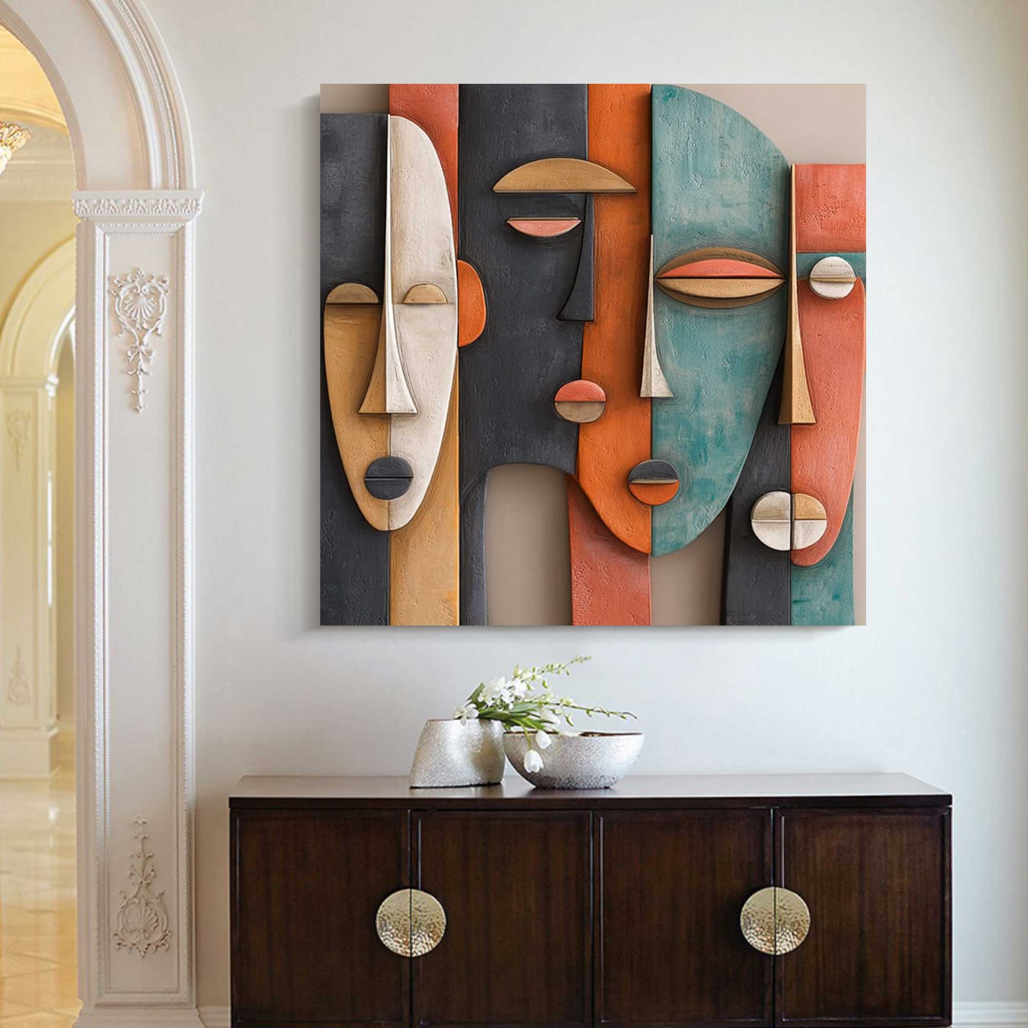 Abstract face painting Sculptured art Painting Wood carving wall art