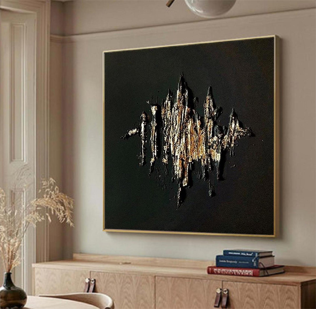 Black And Golden Leaf Painting Original Abstract Black And Gold ...