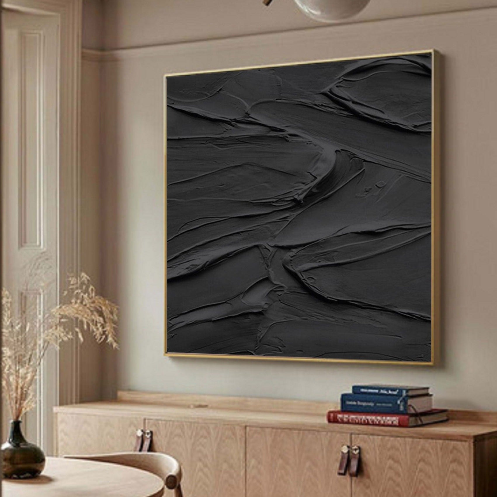 Black 3D Textured Painting Black Textured wall art Large Black Abstract Painting