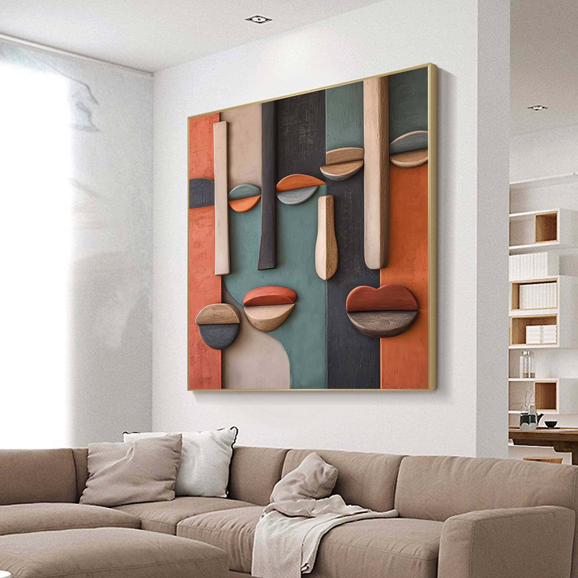 Face Sculptured art Painting Wood carving wall art Abstract painting