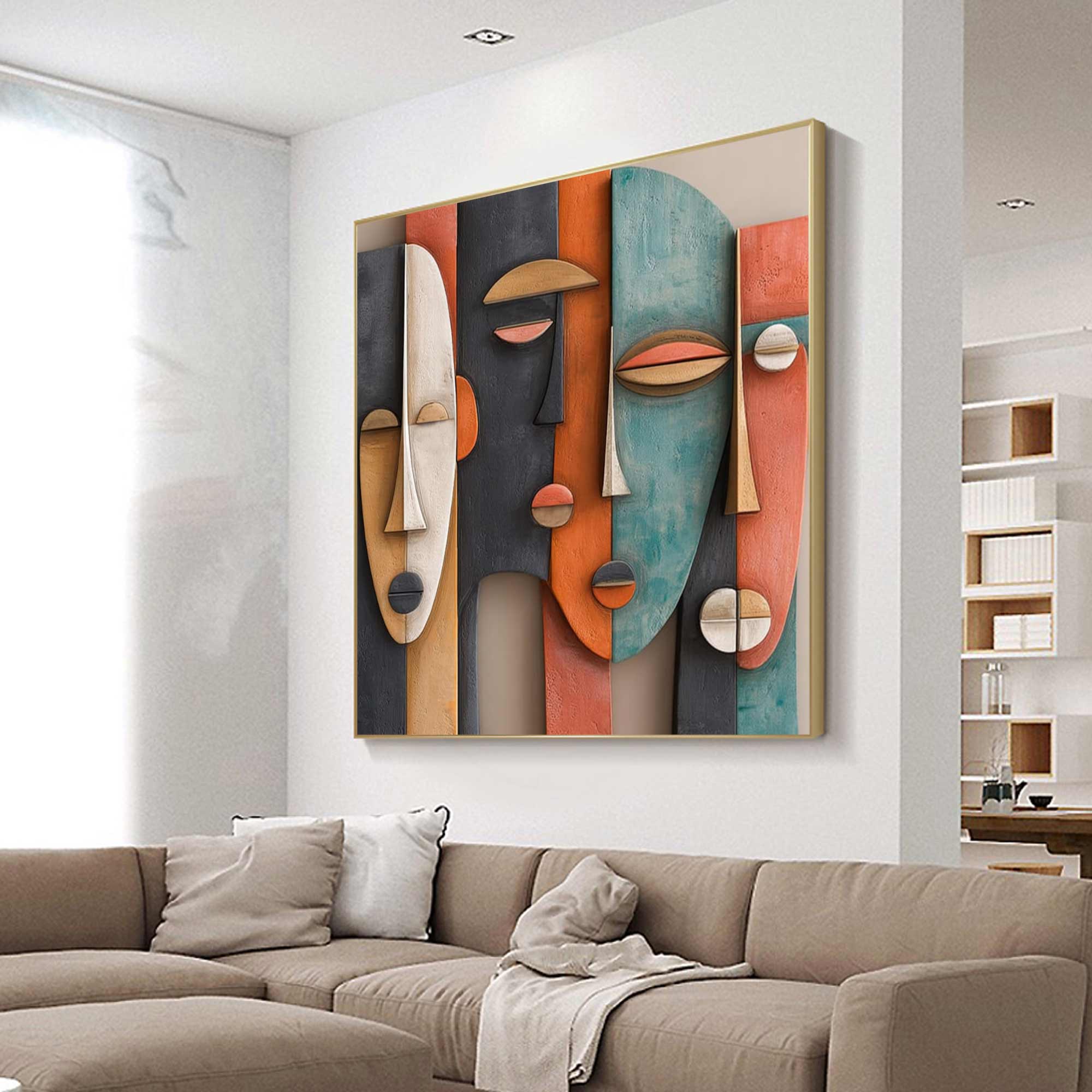 Abstract face painting Sculptured art Painting Wood carving wall art