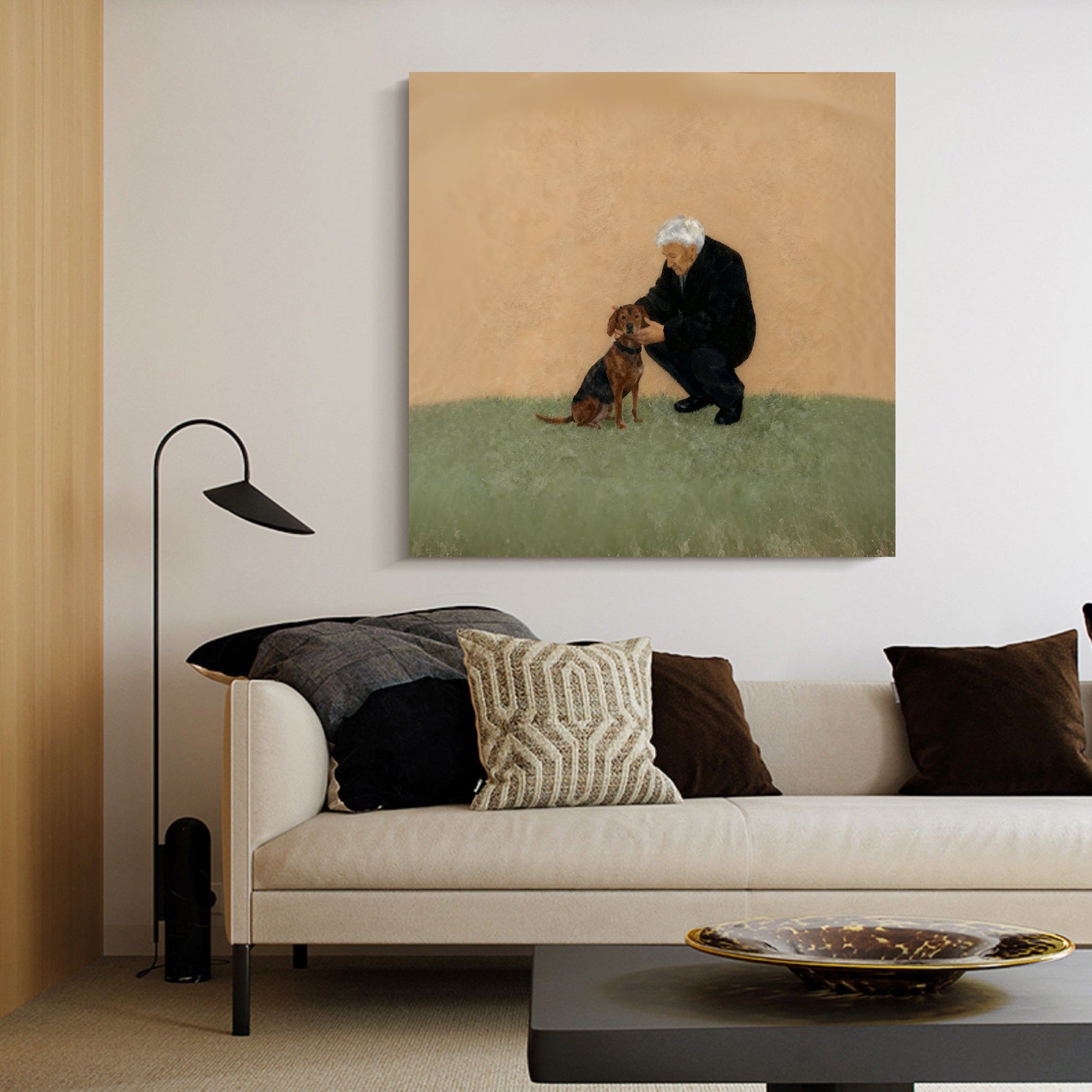 Elderly Man and Dog Oil Painting Dog Lover Gift Art Older people Puppy Oil Painting