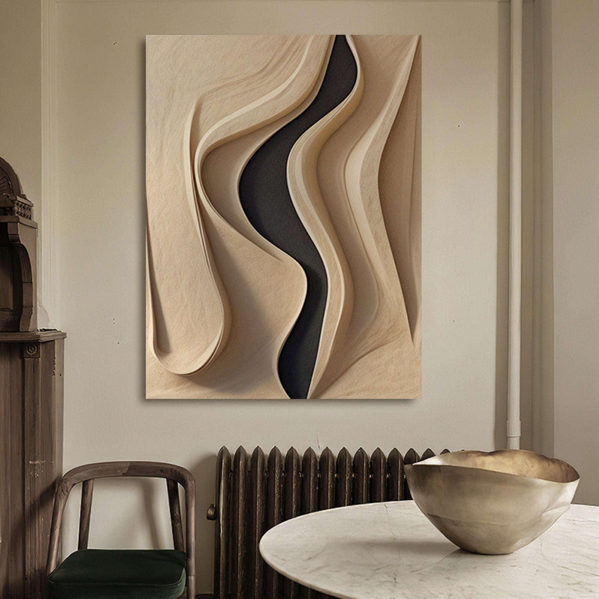 Beige Geometric Wood Art Beige Sculptured art Painting sculpture Wood Wall Art sculpture Textured Wall Decor Wood Block Art