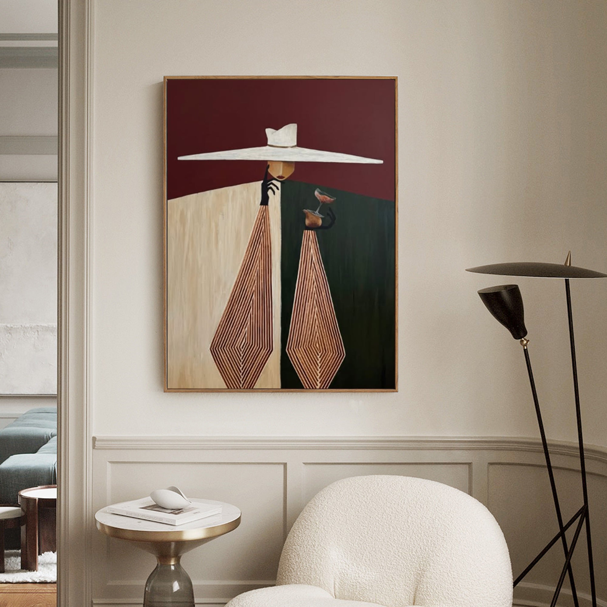 Burgundy Background Art Geometric Hand-Painted Abstract Oil Painting