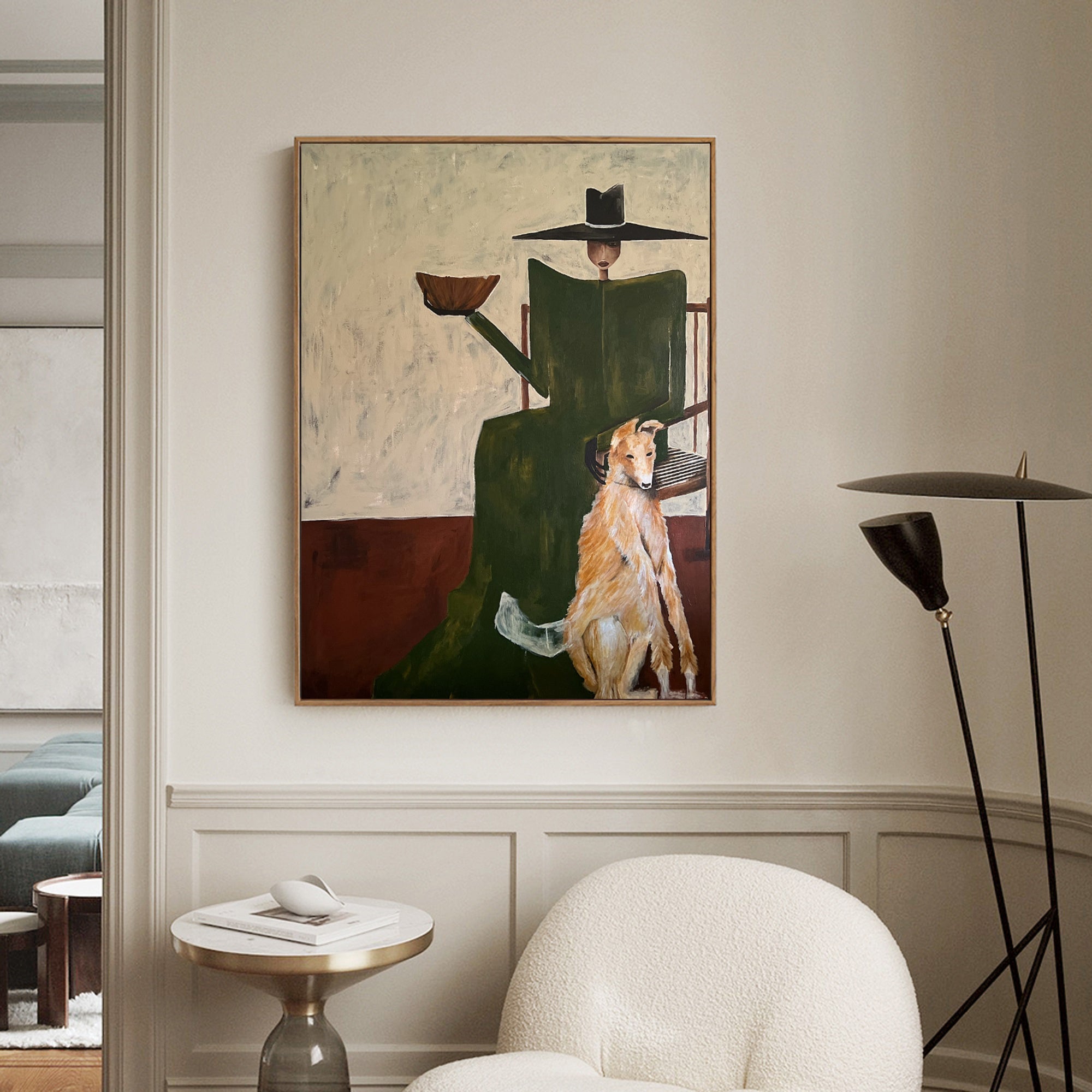 Hand-painted Abstract Figurative Wall painting Modern Greyhound Art