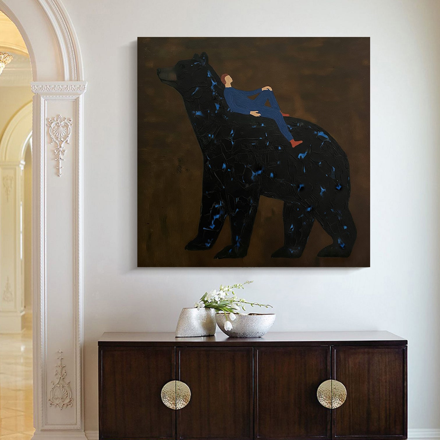 Surrealist Bear Art, Modern Impasto Painting, Abstract Animal Wall Decor, Dark Moody Art