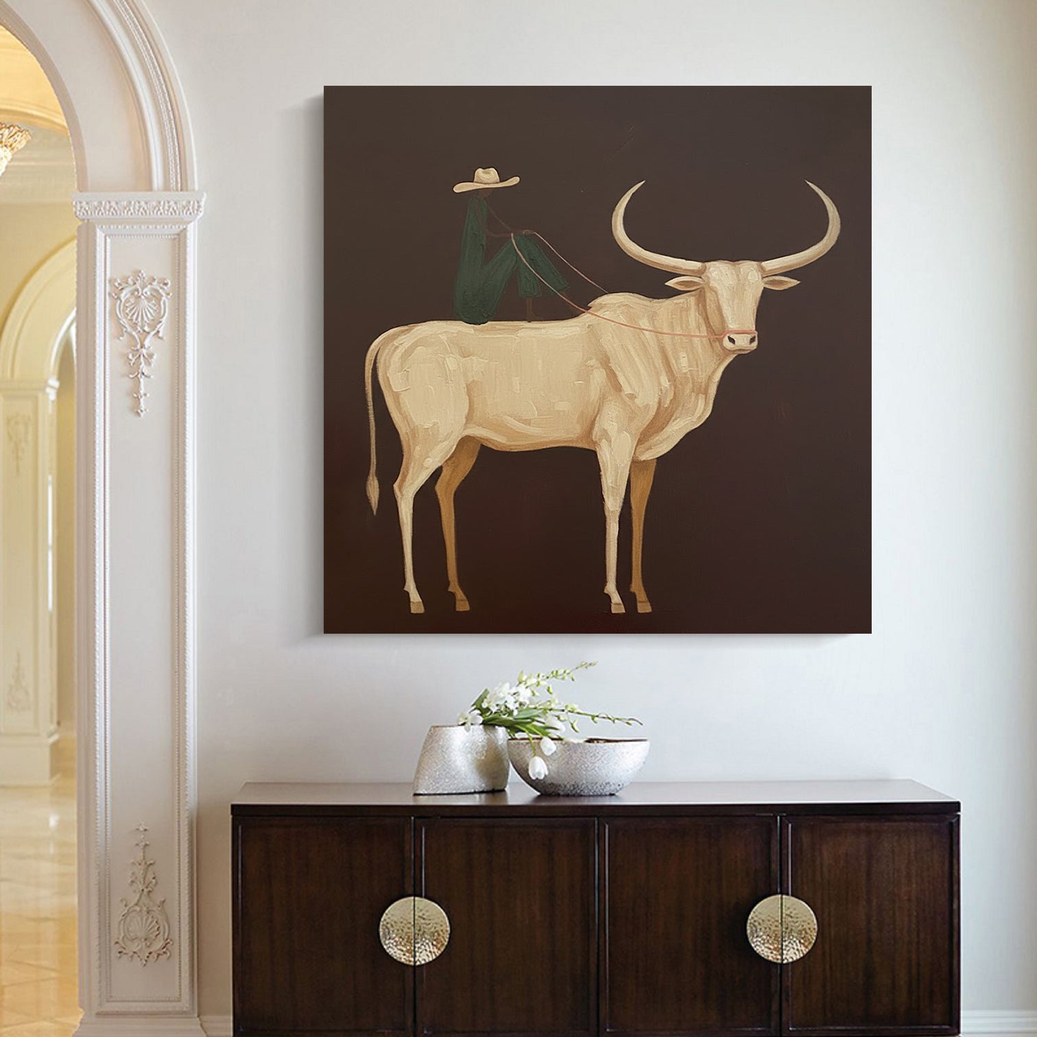 Surrealist Animal Art, Modern Impasto Technique, Minimalist Western Decor