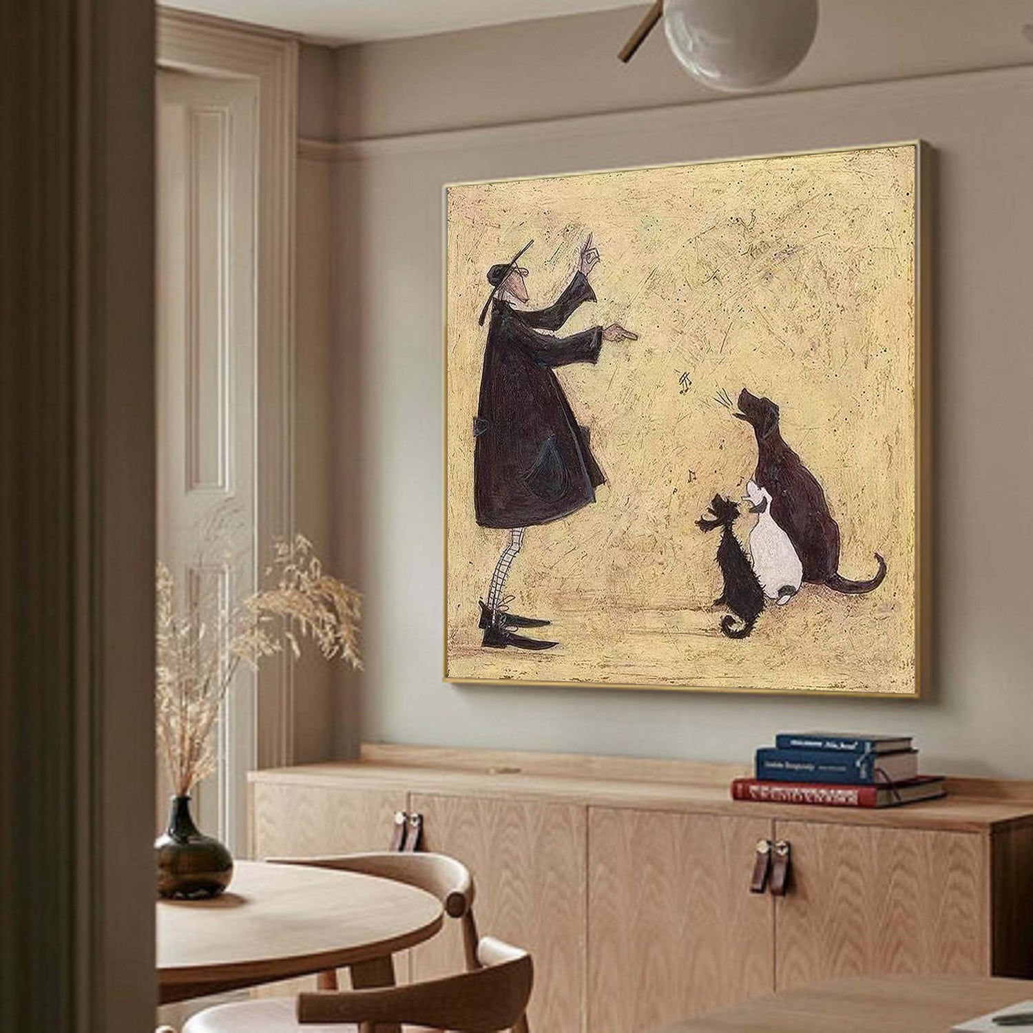 Funny Dog Lover Gift Man and Dog Art Vintage Folk Art Canvas Painting pet lover home decor