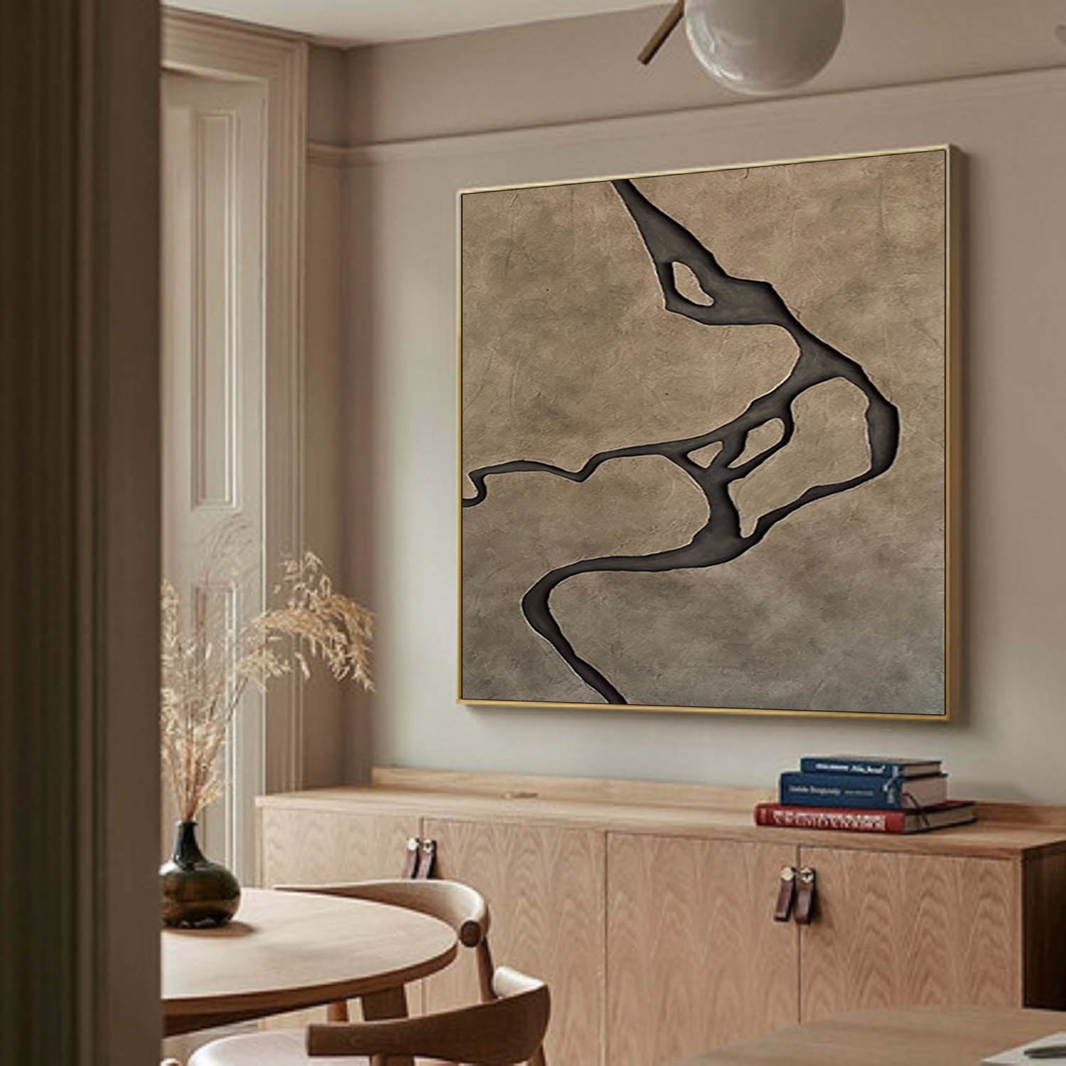 Earth Tone Japandi style 3D Wood Wall Art Wabi-Sabi River Relief for Living Room