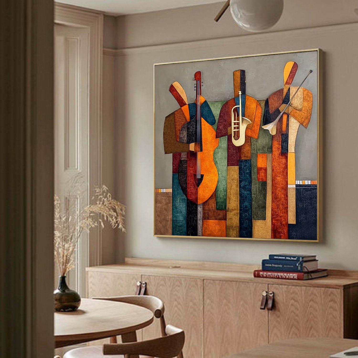 Hand Painted Modern Band Performance Abstract Figurative Oil Painting Wall Art for Living Room
