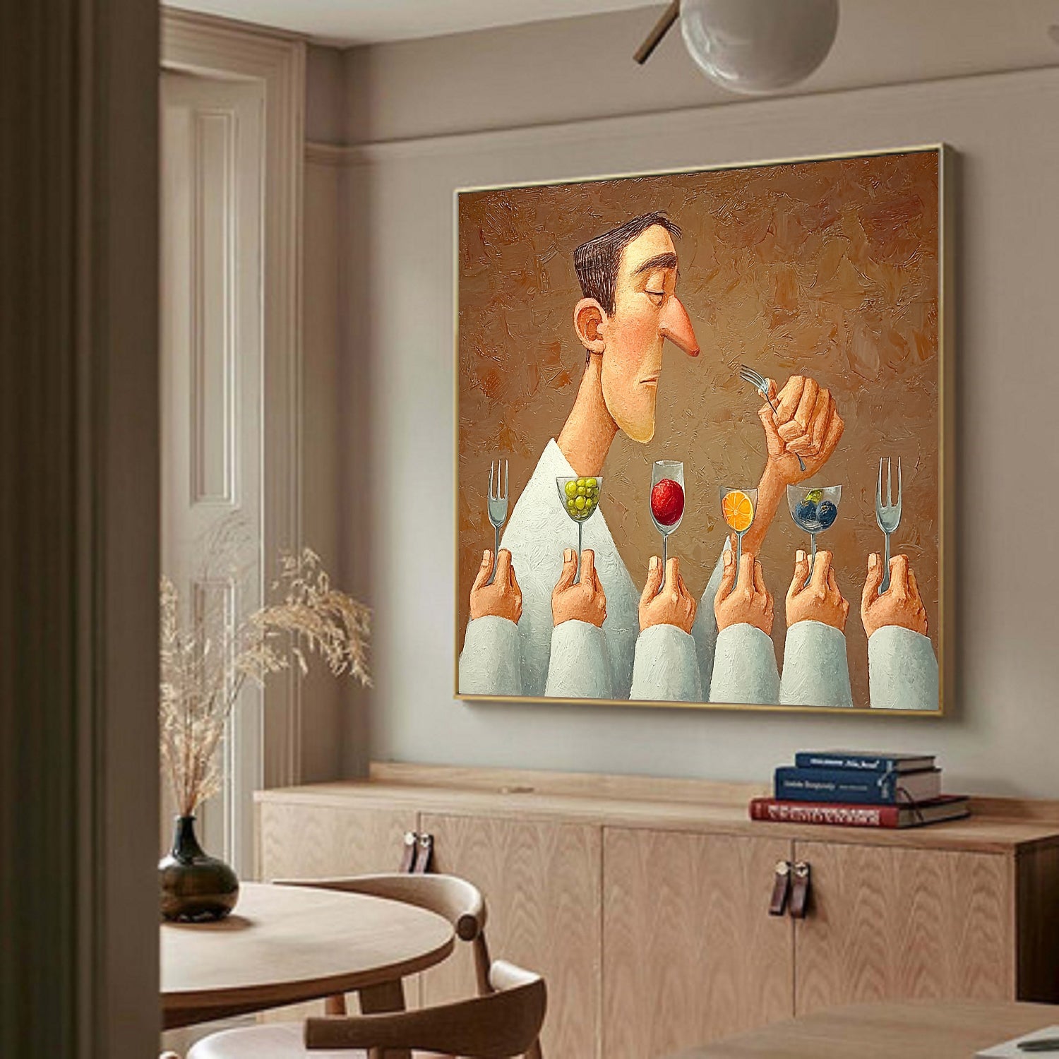 Humorous Kitchen Wall Painting, Modern Dining Room Art , Large Wall Decor for Foodie Gift.