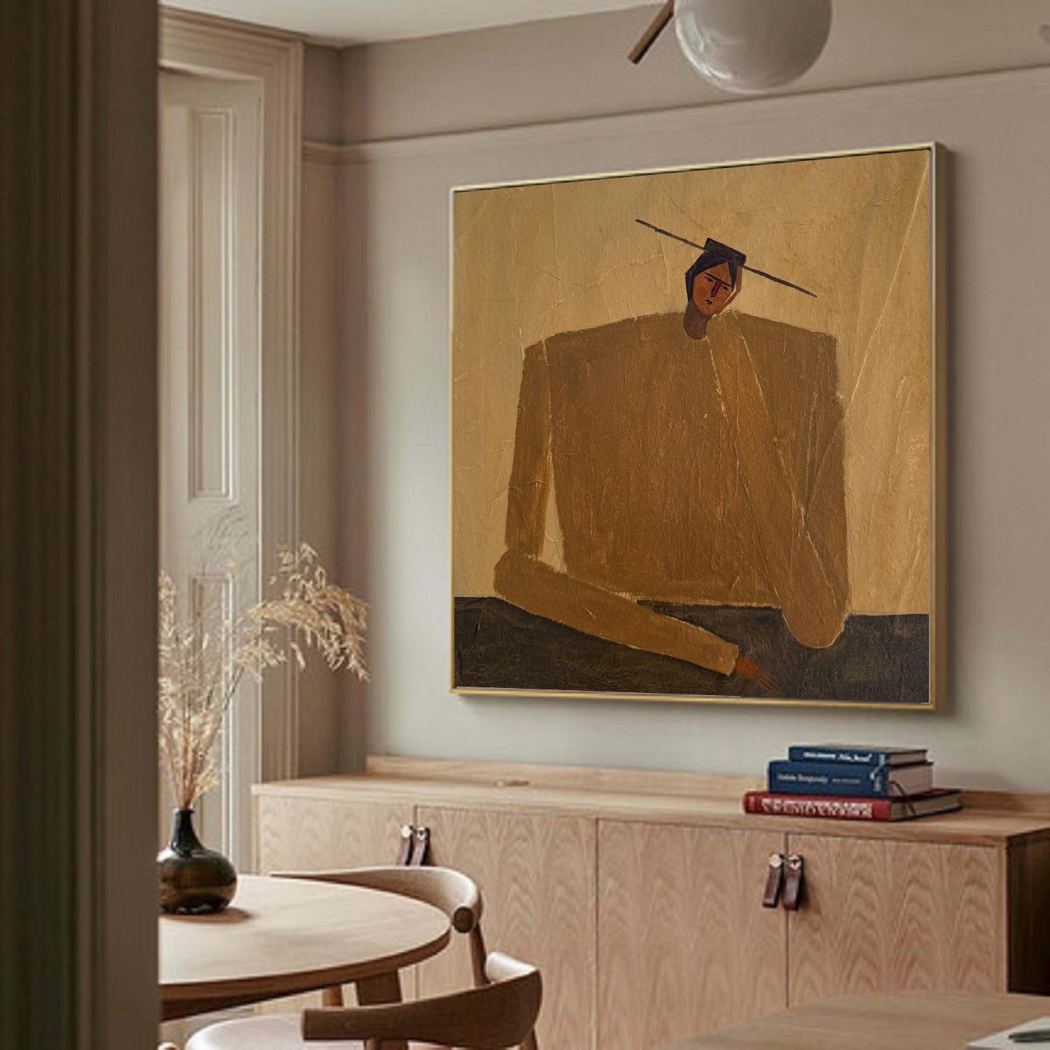 Rustic Minimalist Figurative Painting - Modern Folk Art Style Painting