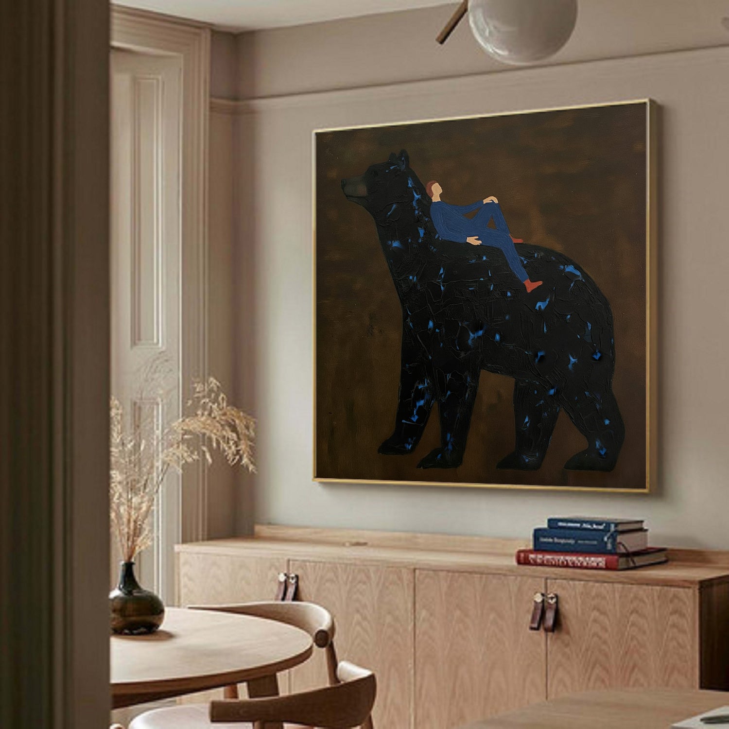 Surrealist Bear Art, Modern Impasto Painting, Abstract Animal Wall Decor, Dark Moody Art